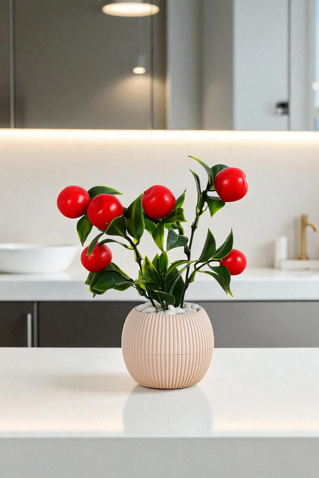 Lüks Saksıda Taşlı Yapay Çiçek Meyve Demeti Ağacı