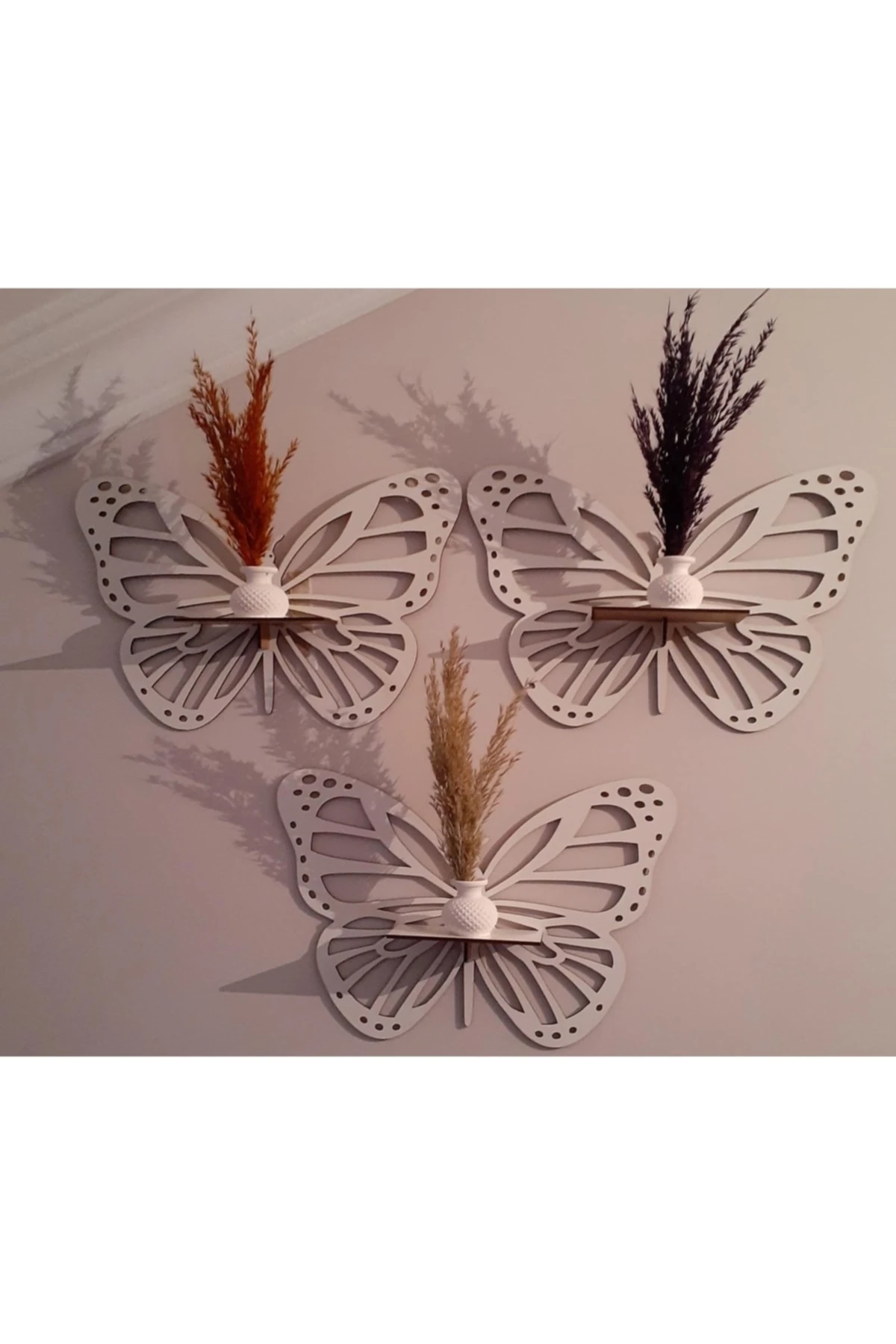 Dekoratif Kelebek Duvar Rafı 3'lü Set Beyaz