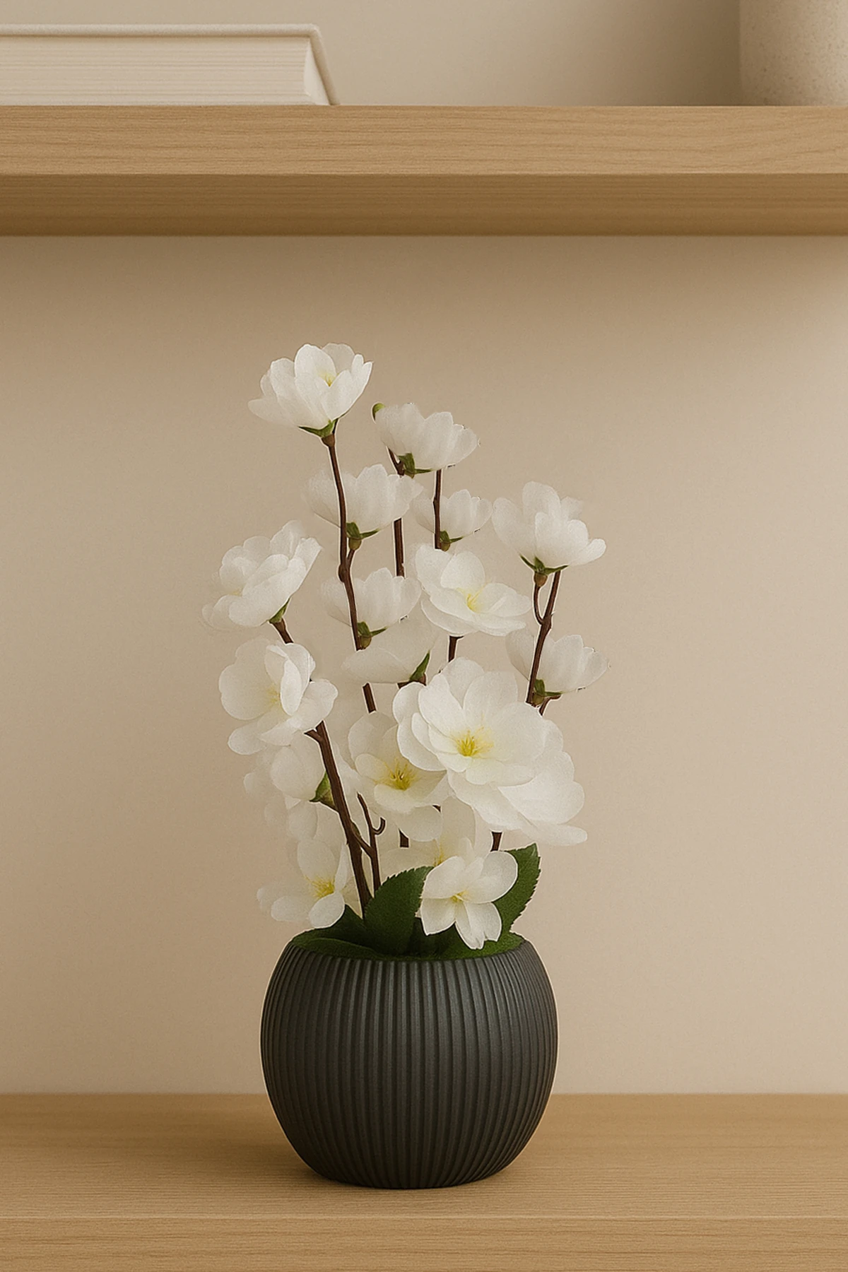 6 Dallı Yapay Japon Kiraz Çiçeği Saksıda Çiçek Süsleme Ev Ofis Süsü