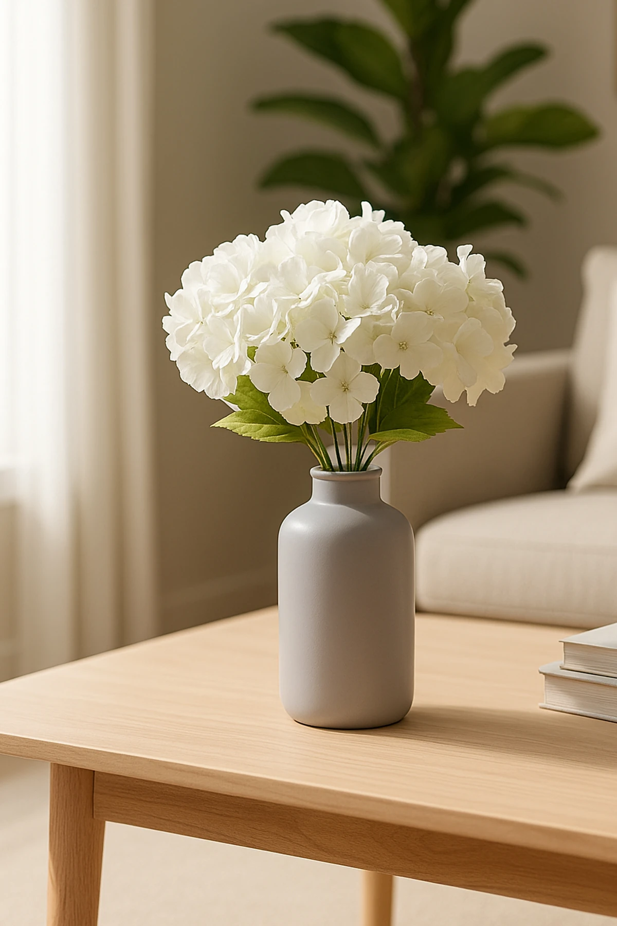 Yapay 7 Dallı Ortanca Demeti 35 Cm Beyaz 56 Çiçekli