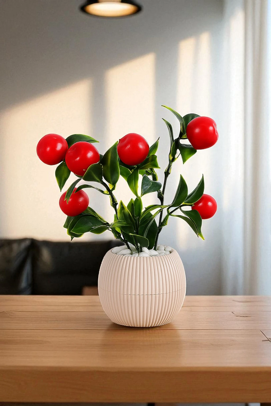 Lüks Saksıda Taşlı Yapay Çiçek Meyve Demeti Ağacı