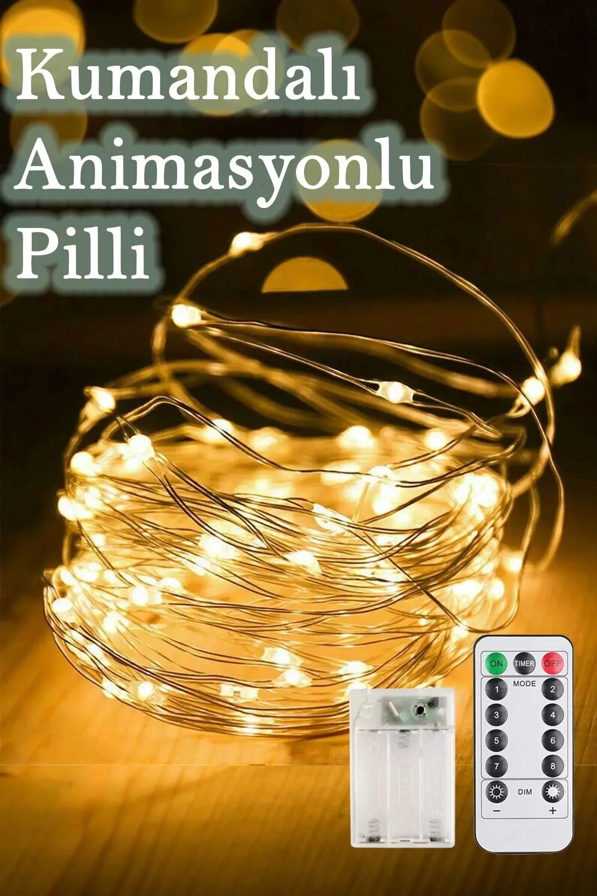 Kumandalı Animasyonlu 10 Metre Pilli Peri Led Günışığı Fonksiyonlu Dekoratif Led