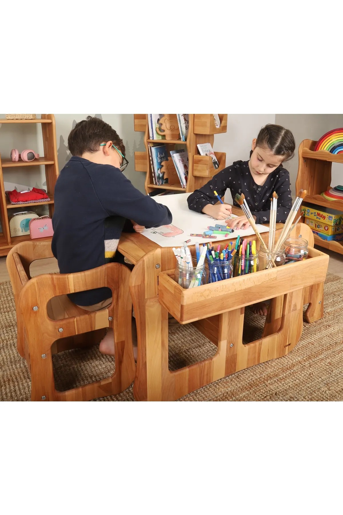 Osisi Doğal Ahşap Işlevsel Montessori Çocuk Aktivite Masası