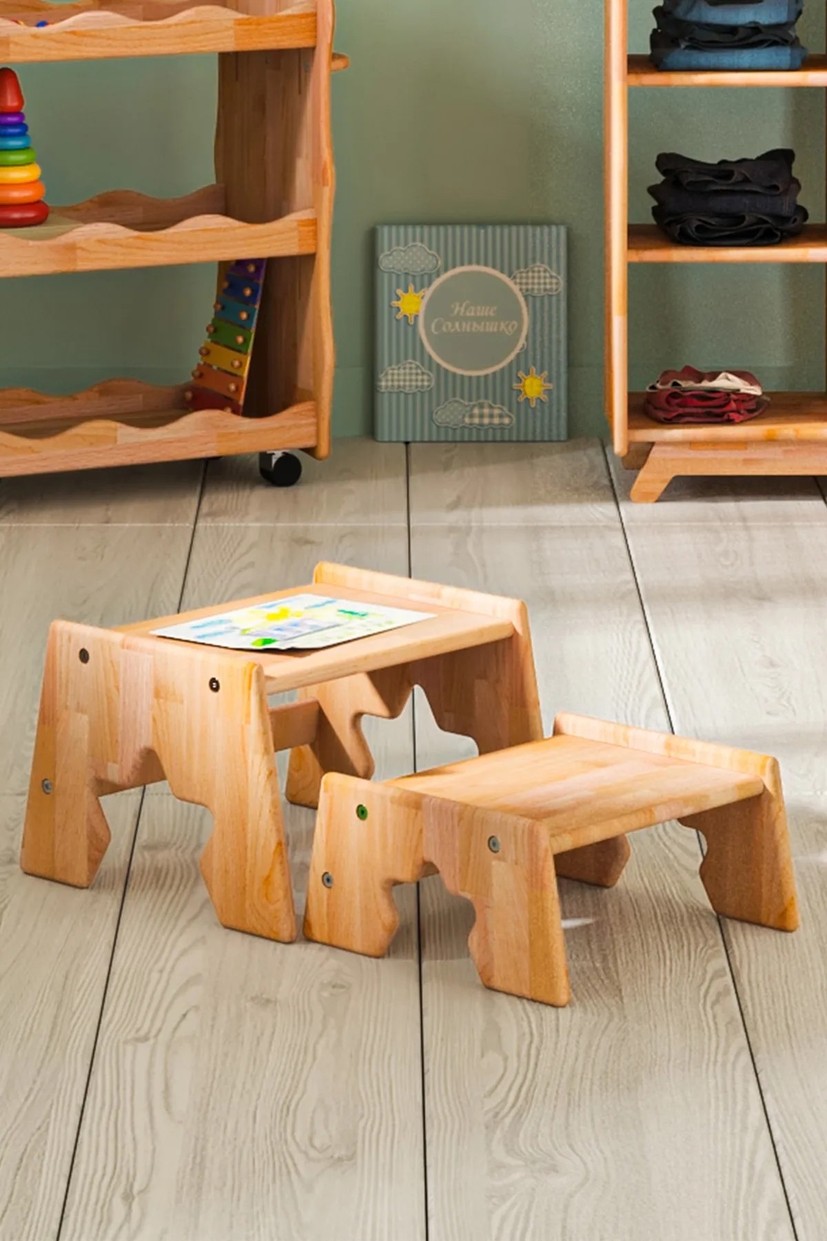 Medis Doğal Ahşap Montessori Iki Basamaklı Çocuk Tabure