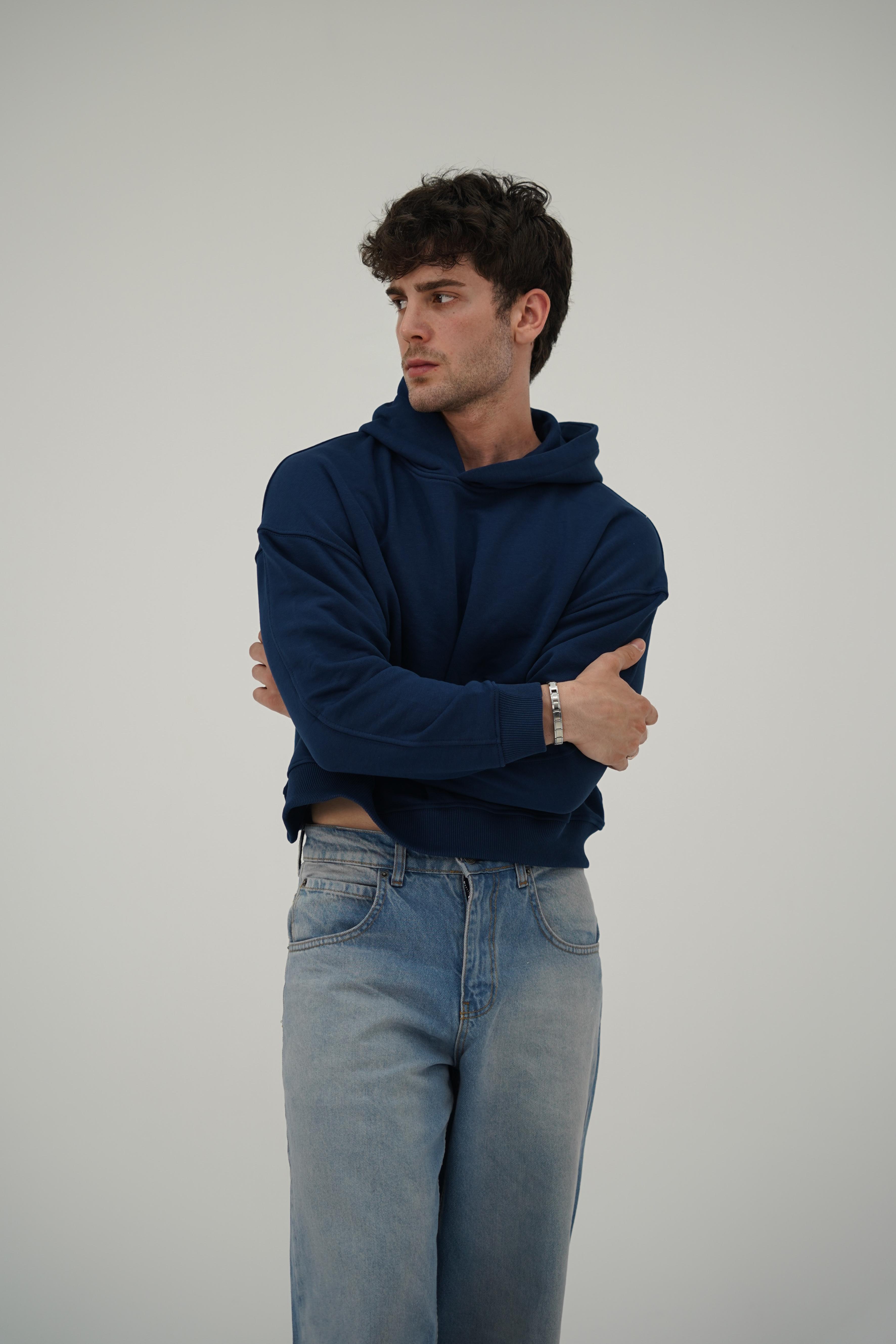 Boxy Lacivert Sweatshirt