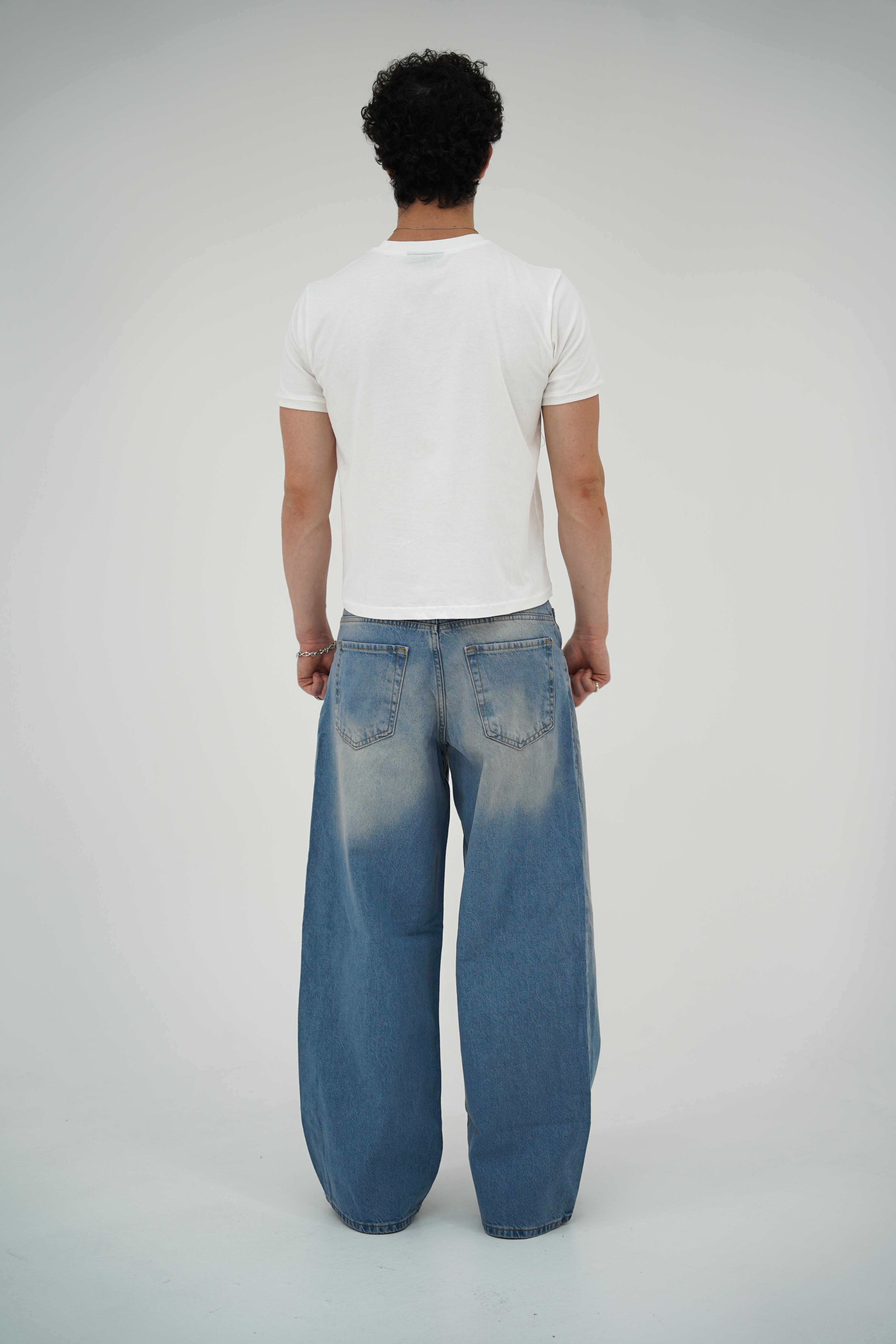 Ultra Baggy Eskitme Mavi Pantolon