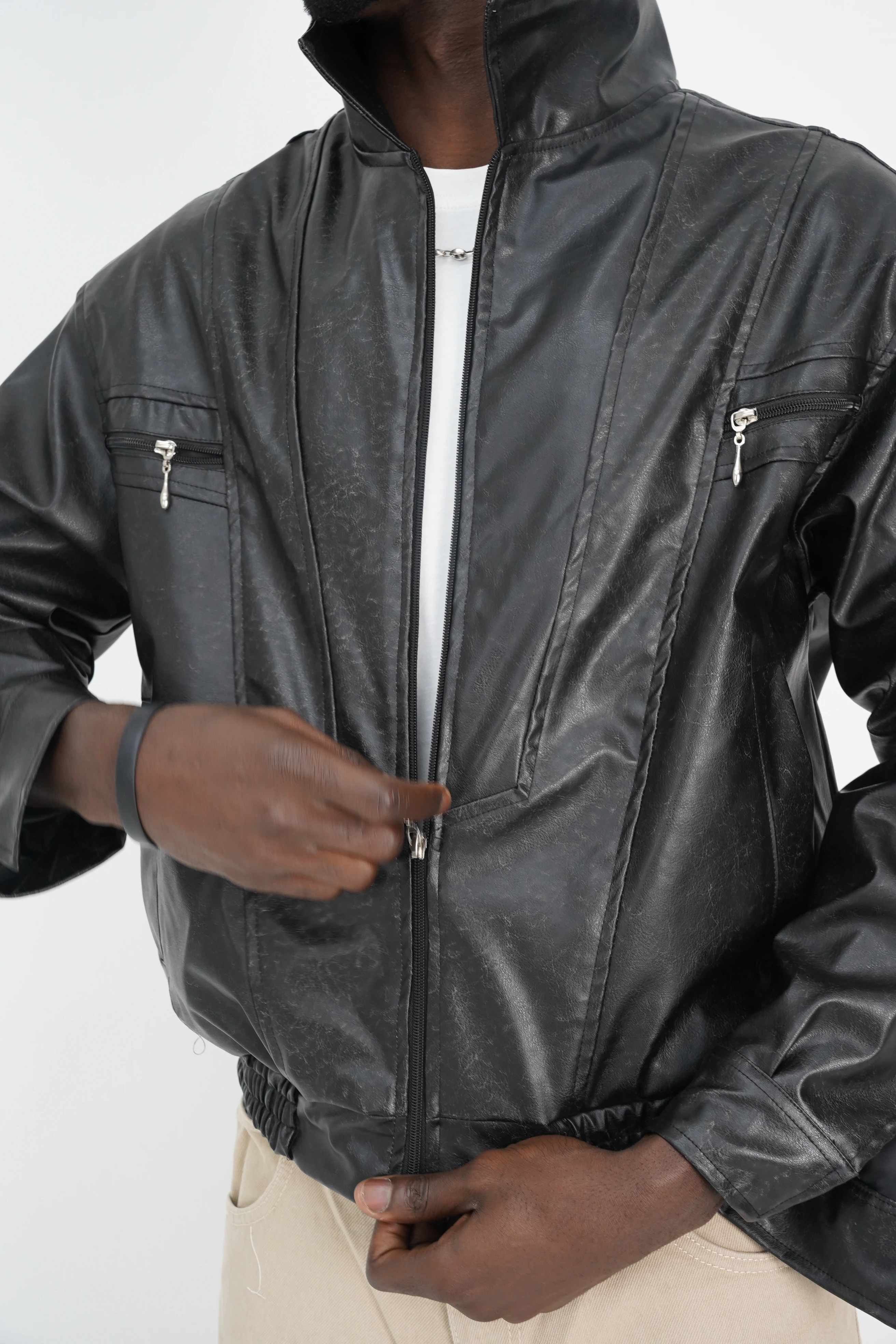 Vyre Eskitme Siyah Deri Ceket