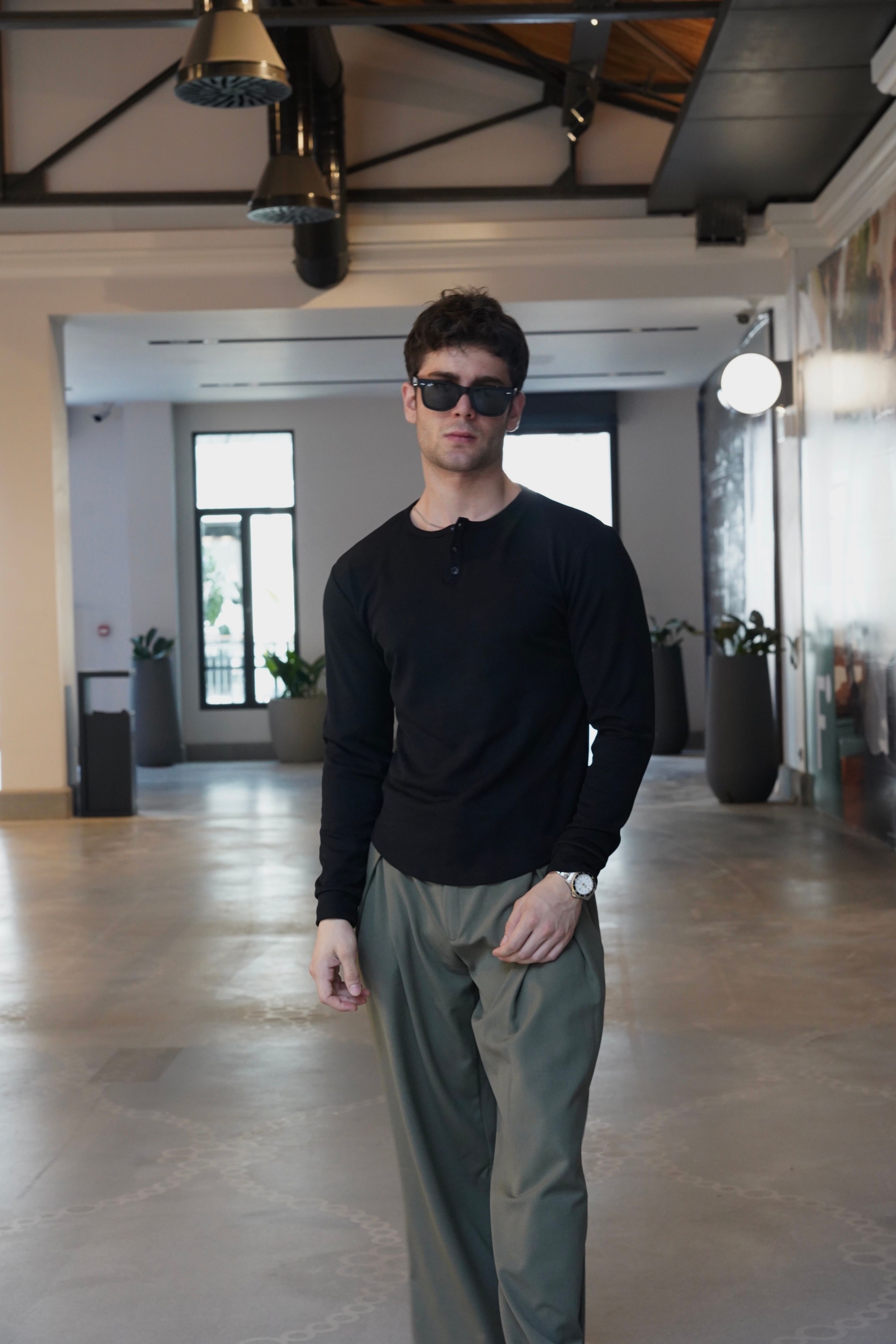 Henley Yaka Tshirt Siyah