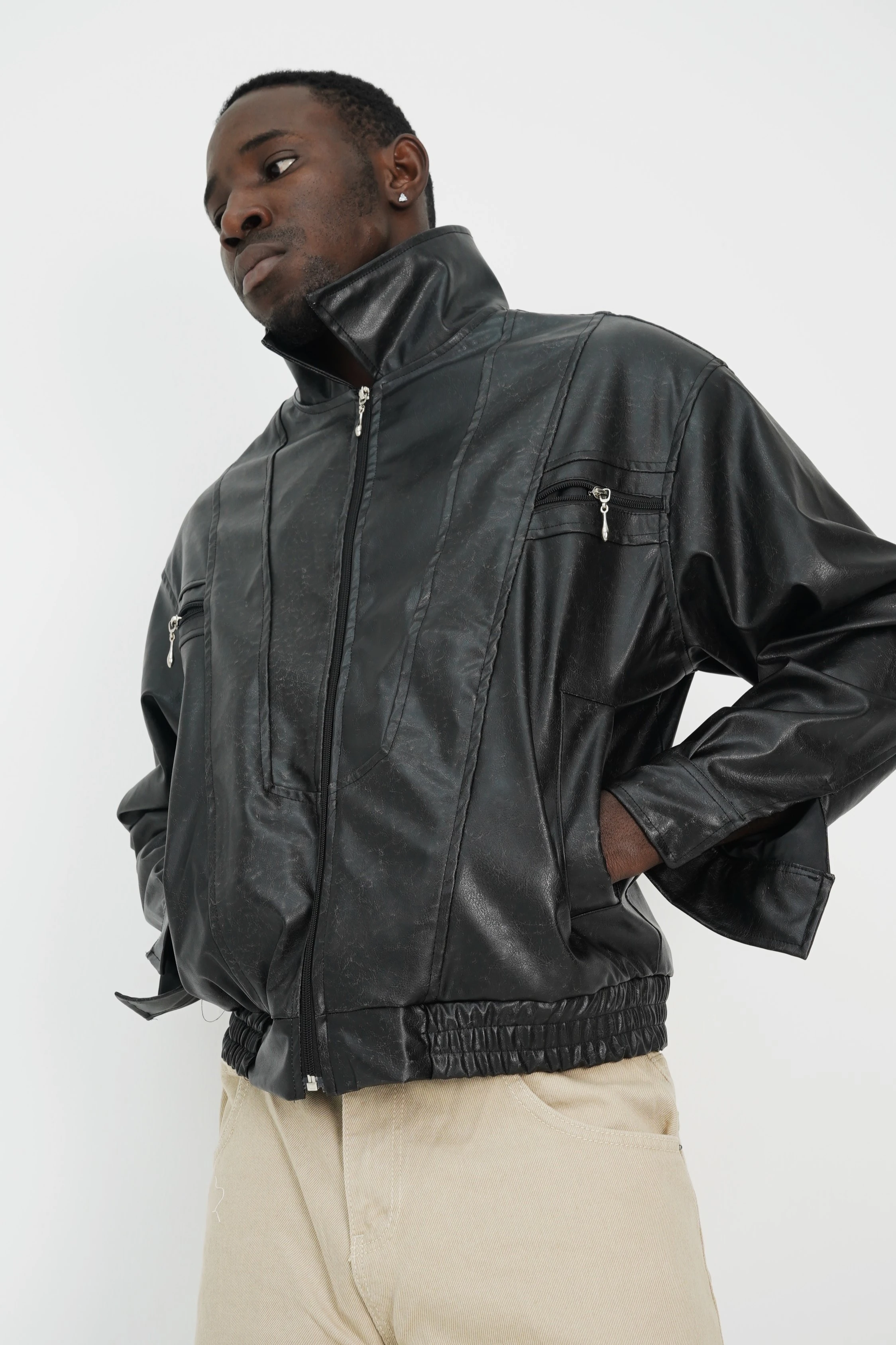 Vyre Eskitme Siyah Deri Ceket