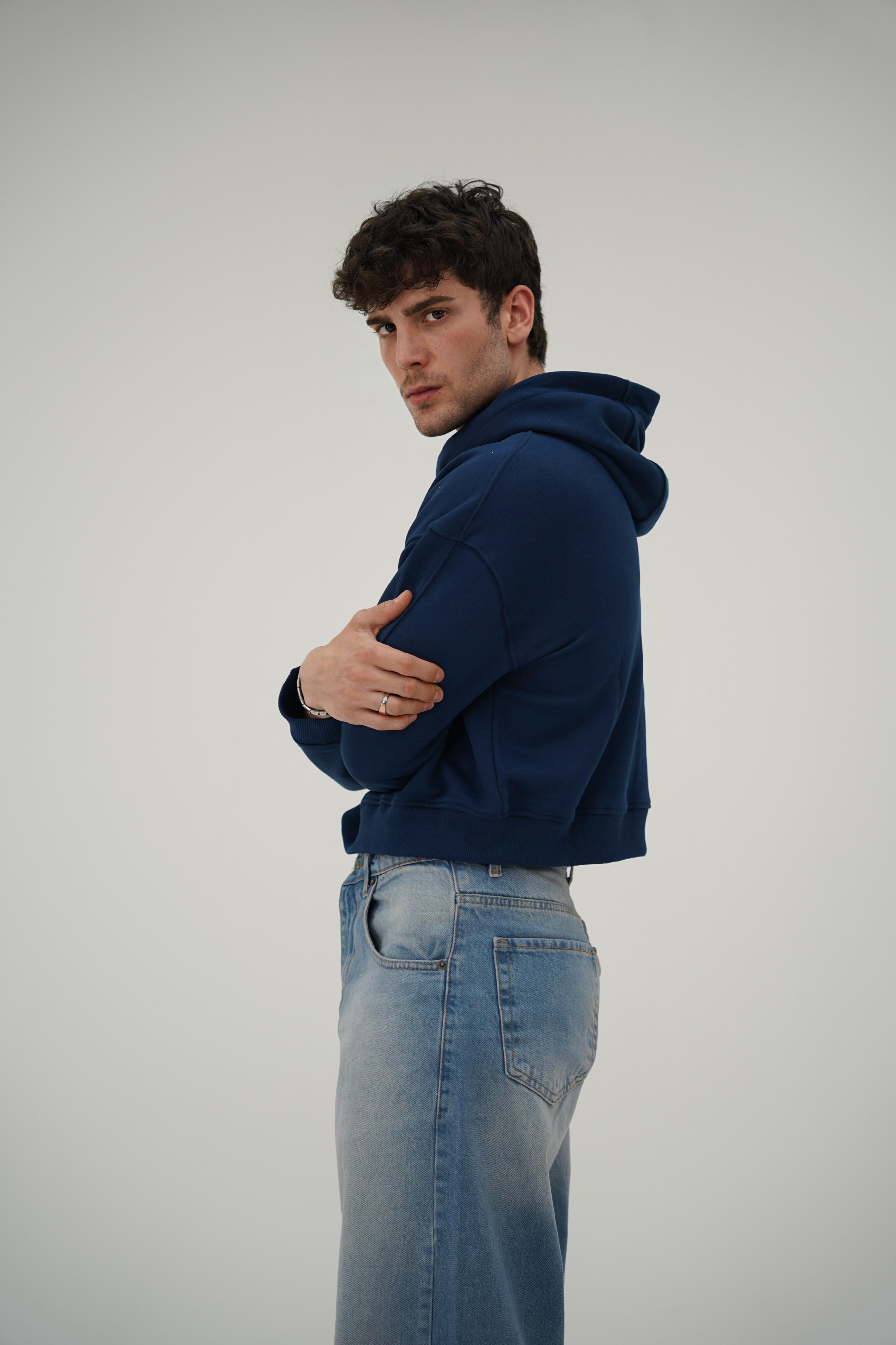 Boxy Lacivert Sweatshirt