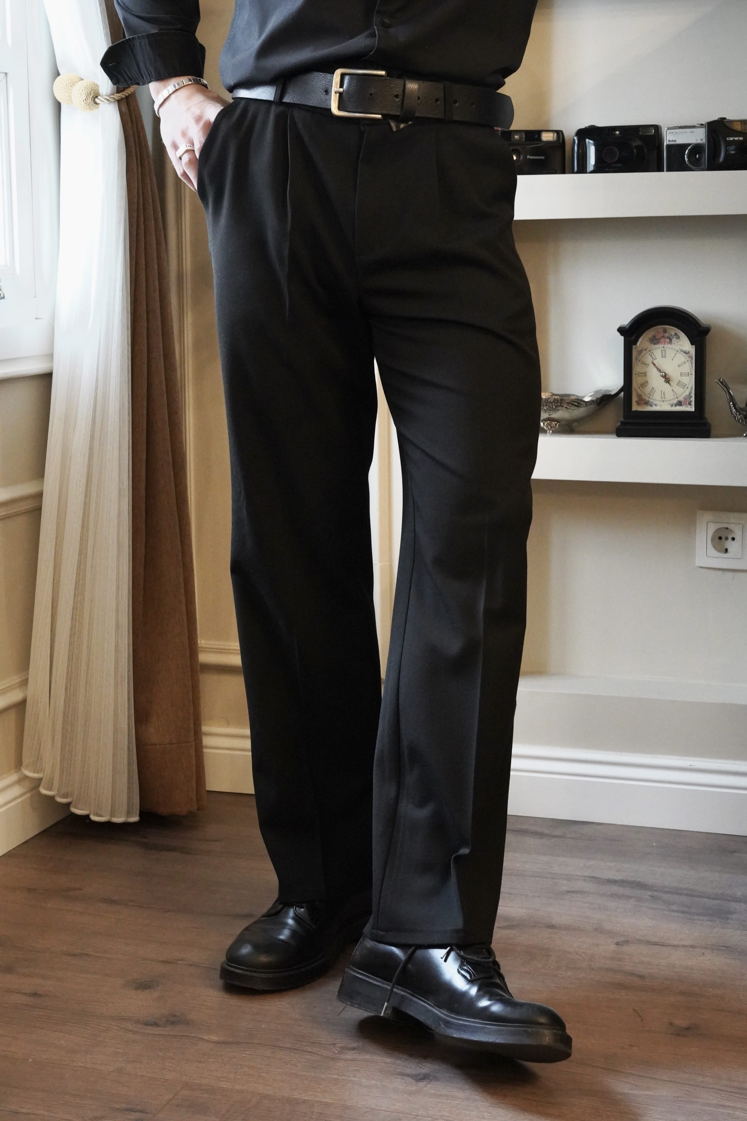 Siyah Straight Fit Kumaş Pantolon