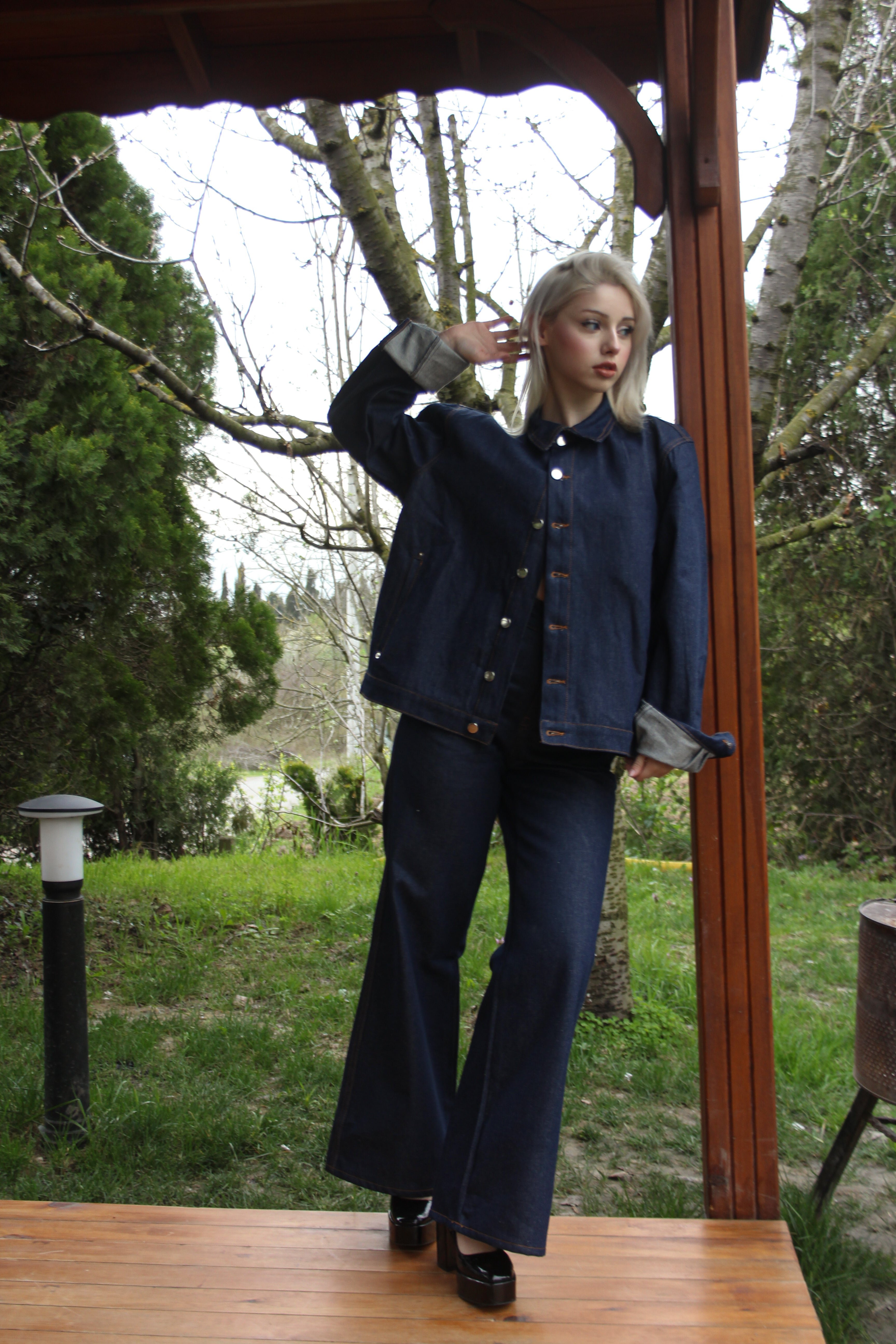 Raw Lacivert Crop Ceket