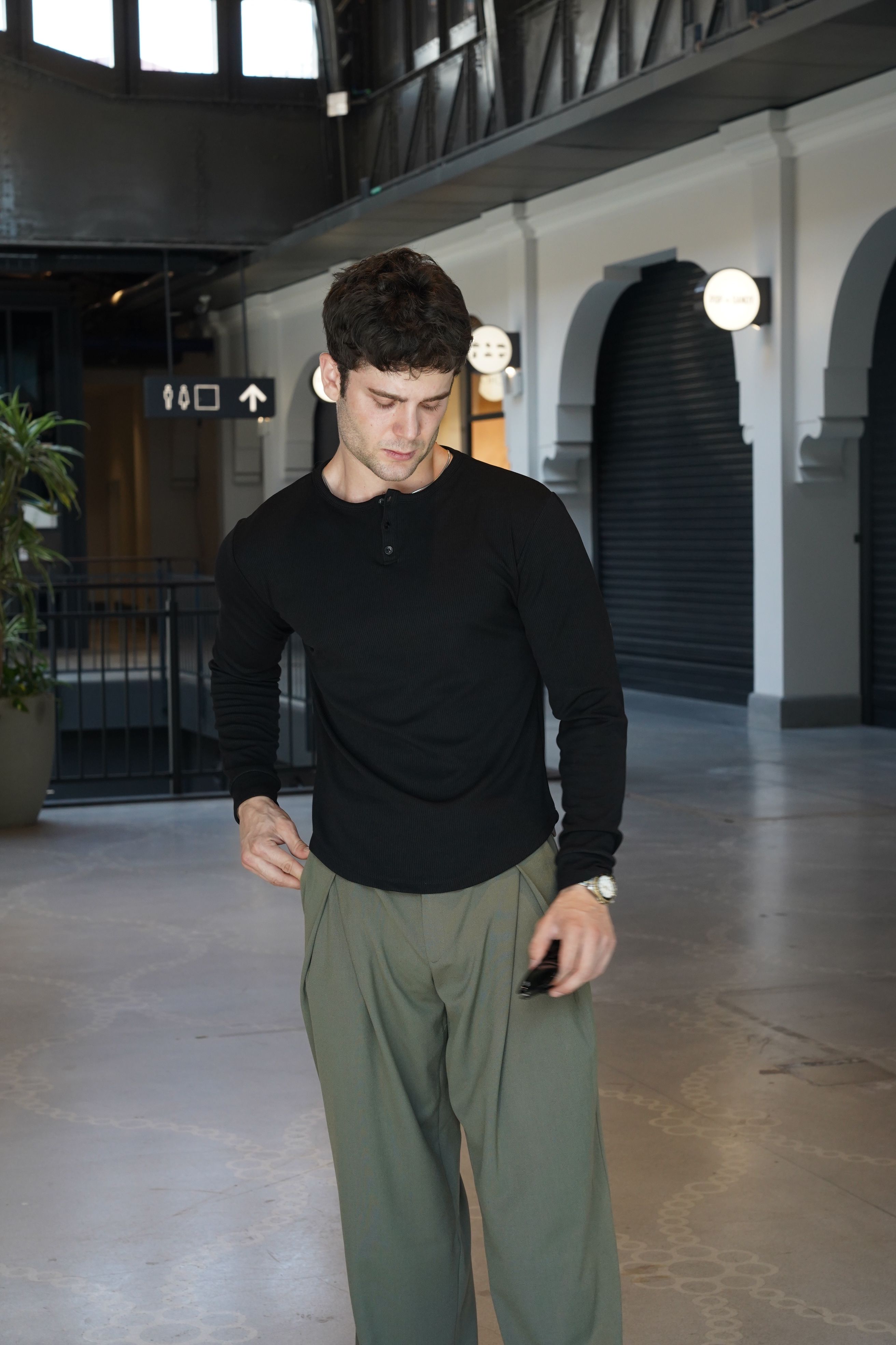 Henley Yaka Tshirt Siyah