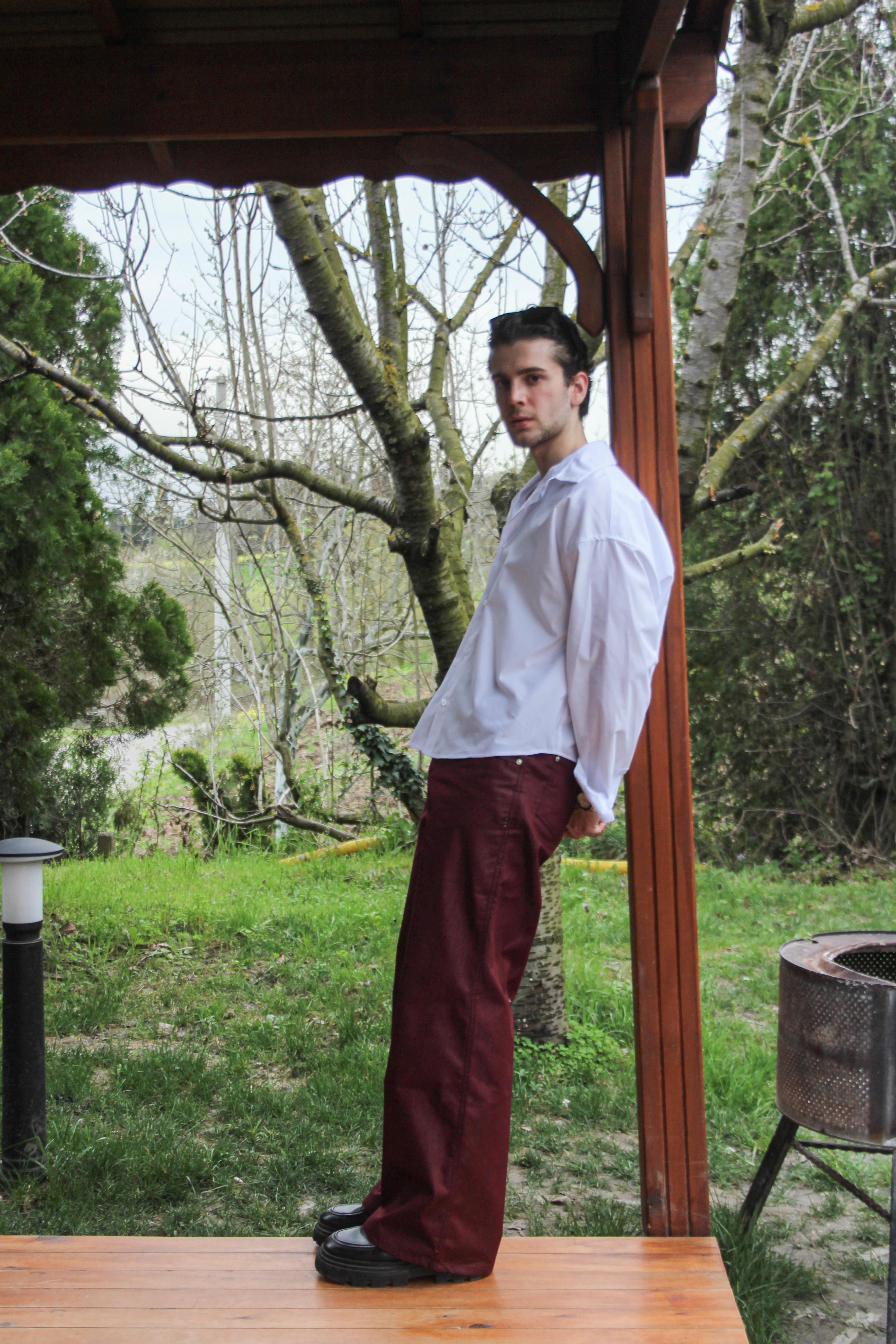 Bordo Yüksek Bel Pantolon