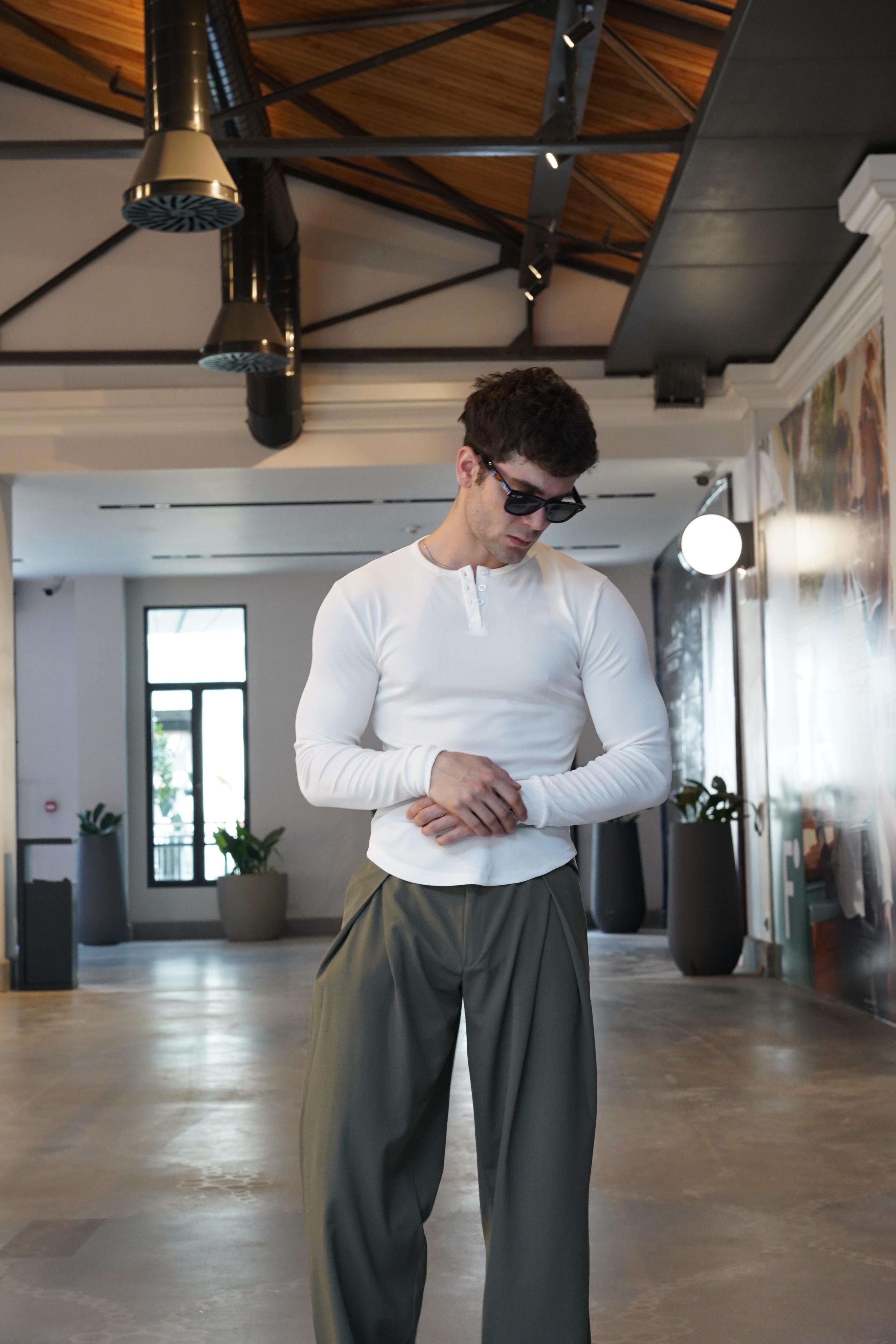 Henley Yaka Tshirt Beyaz