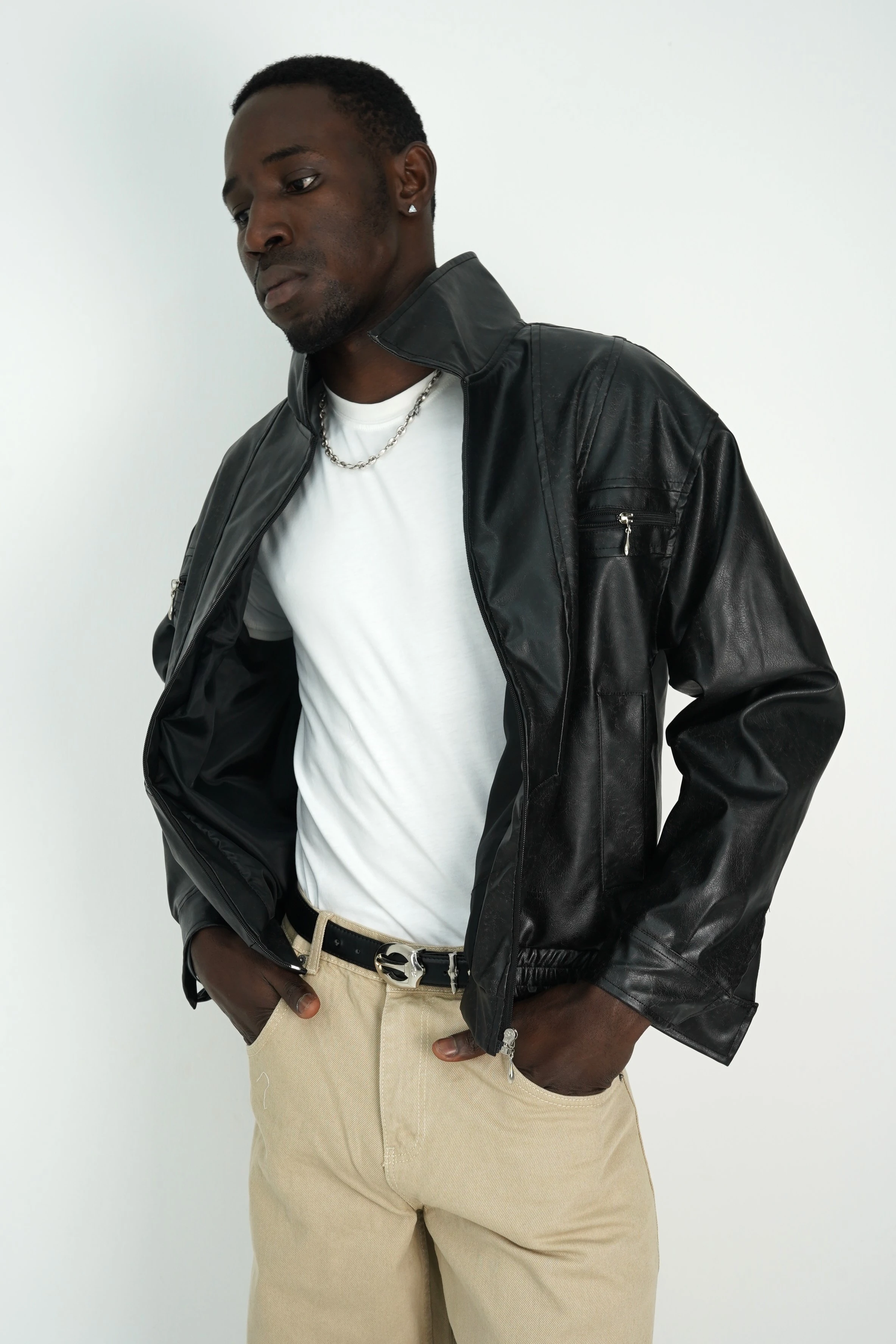 Vyre Eskitme Siyah Deri Ceket