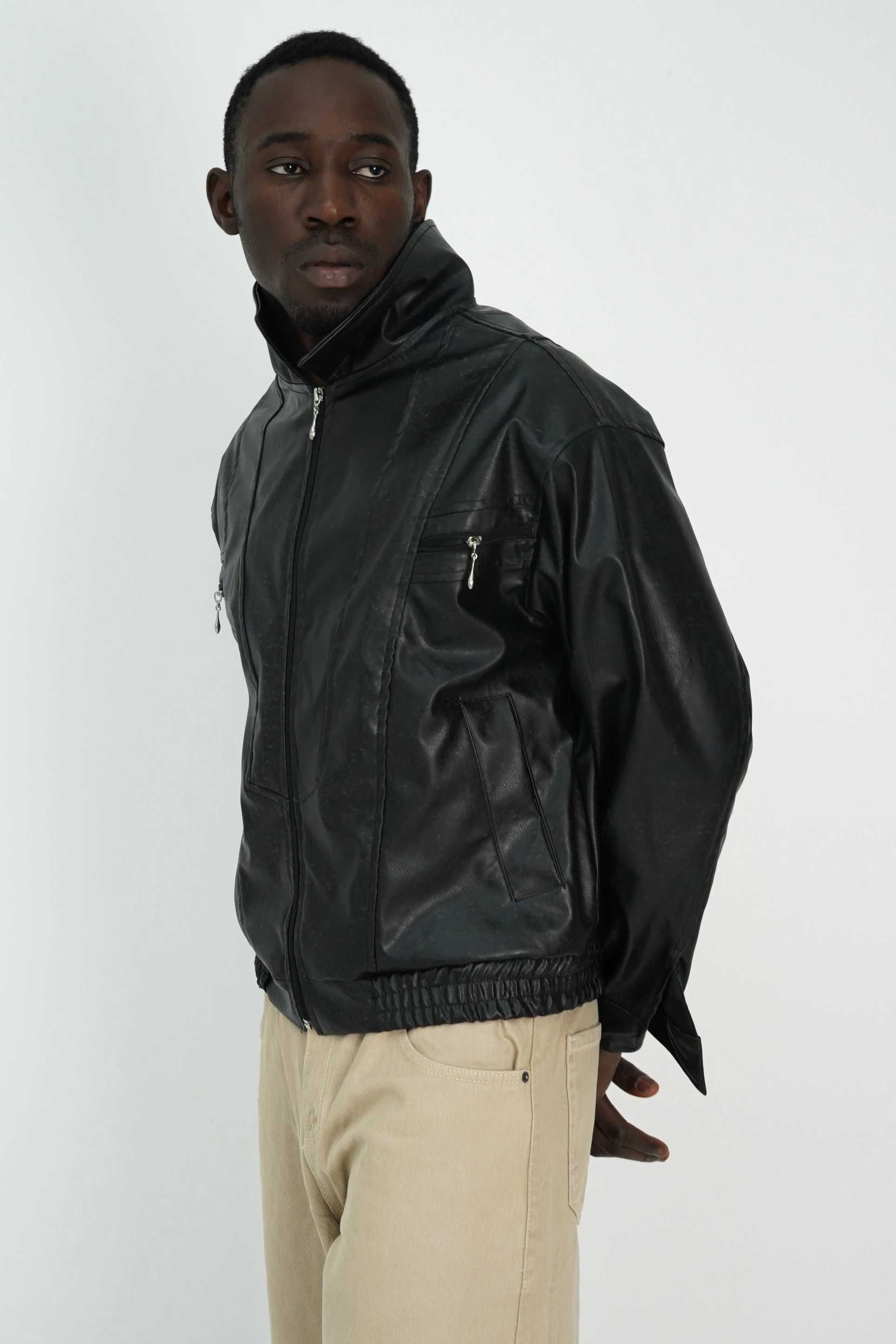 Vyre Eskitme Siyah Deri Ceket