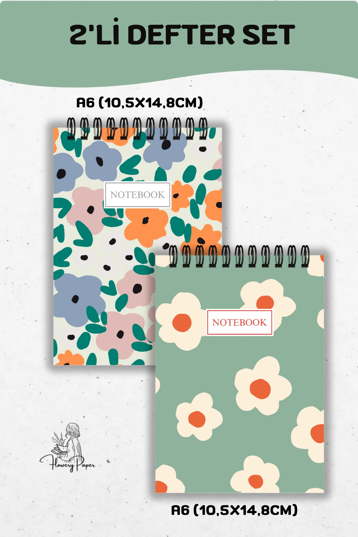 2'li A6 boy Telli Defter Set - Tekli Seçim yapabilirsiniz