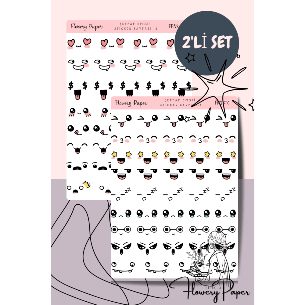 Şeffaf Emoji Sticker Sayfası 2&#039;li - FPS310