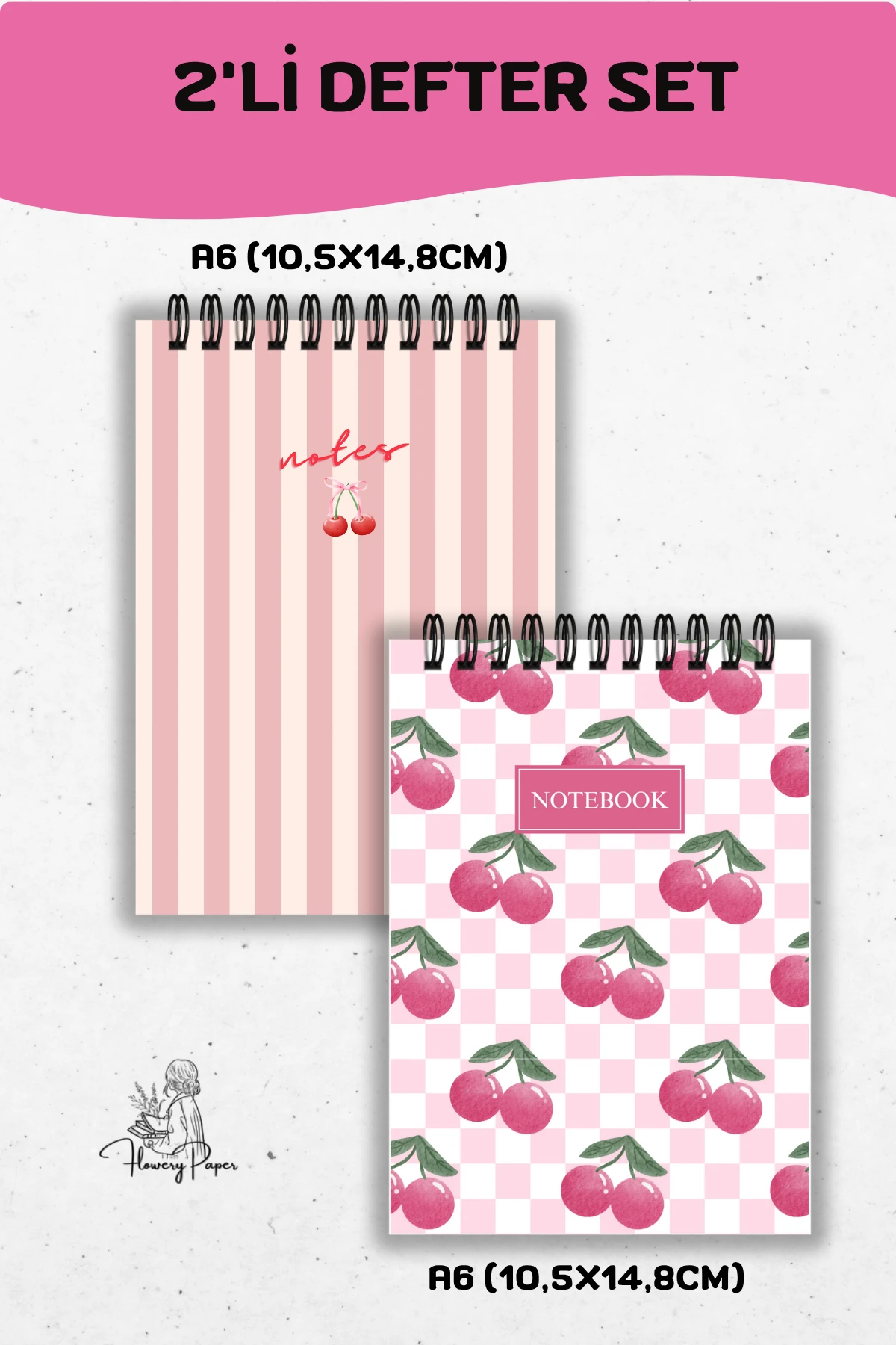 2'li A6 boy Telli Defter Set - Tekli Seçim yapabilirsiniz