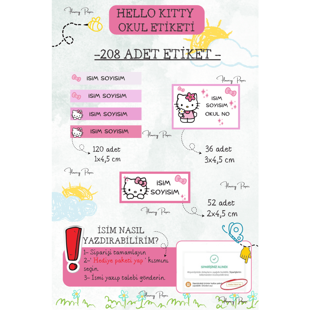 Hello Kitty Okul Etiketi - 208 adet