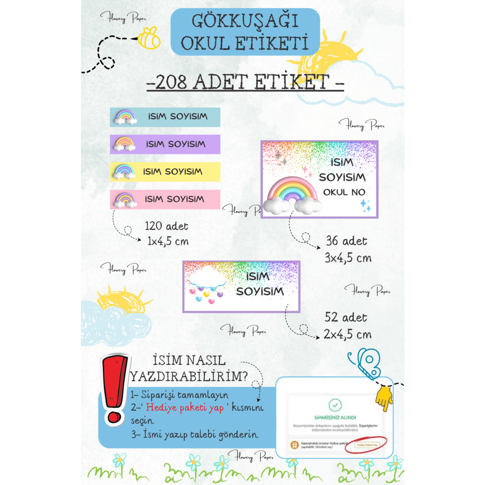 Gökkuşağı Okul Etiketi - 208 adet
