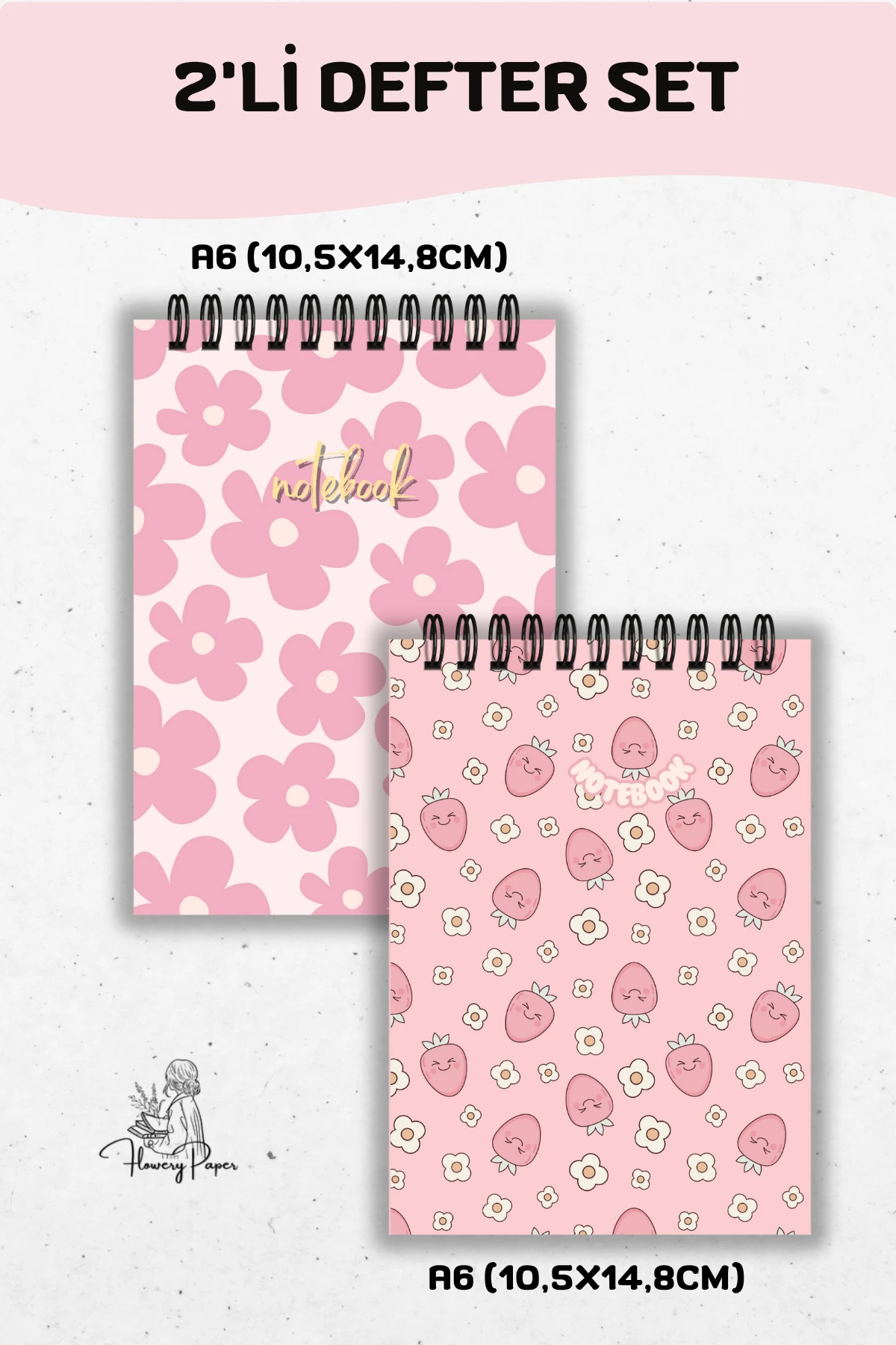 2'li A6 boy Telli Defter Set - Tekli Seçim yapabilirsiniz
