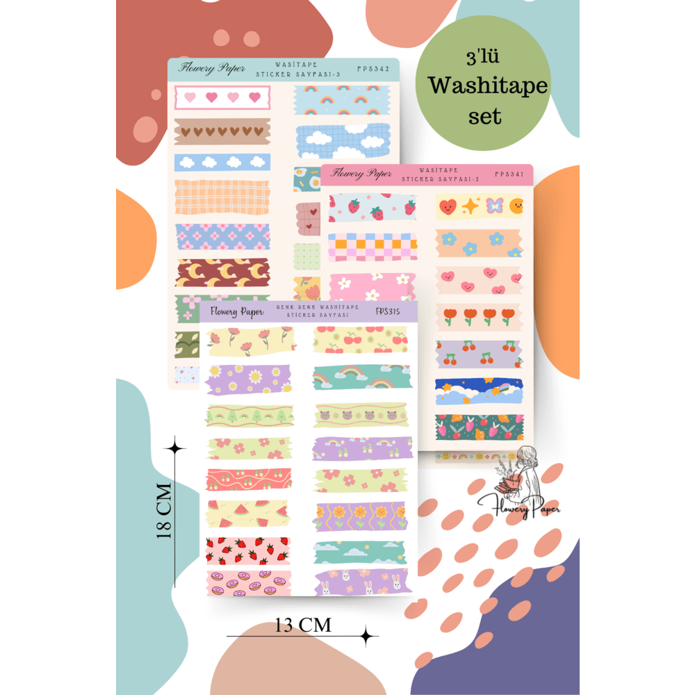 3&#039;lü Washitape Sticker sayfası