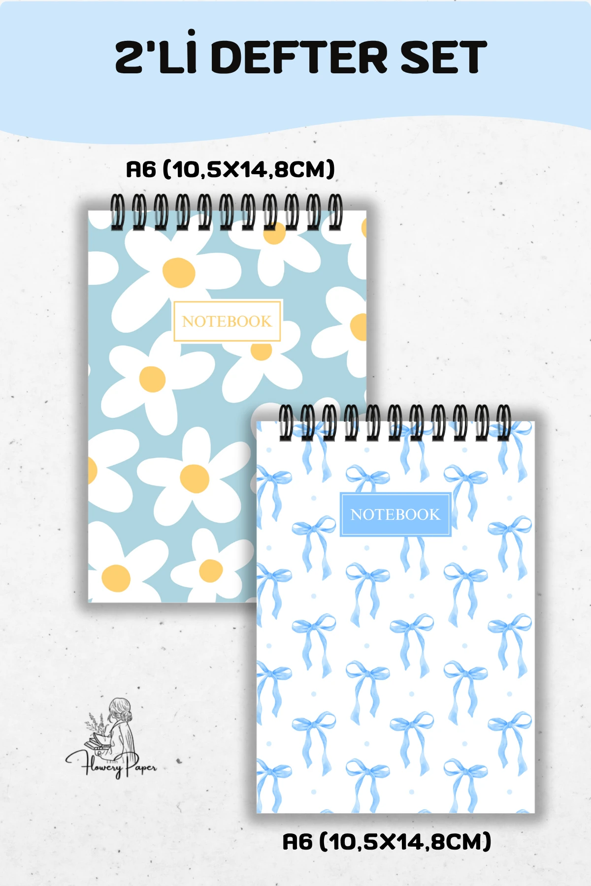 2'li A6 boy Telli Defter Set - Tekli Seçim yapabilirsiniz