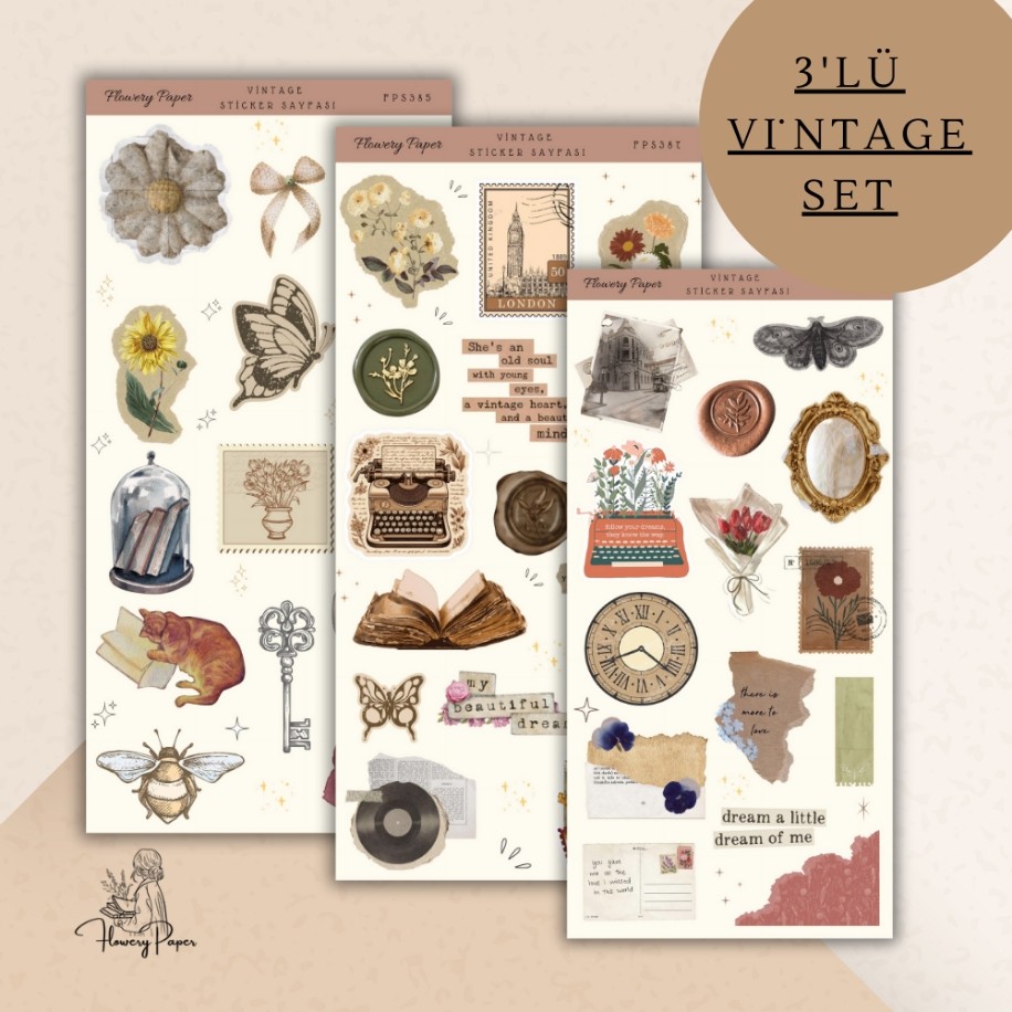 3lü Vintage Estetik Sticker Seti