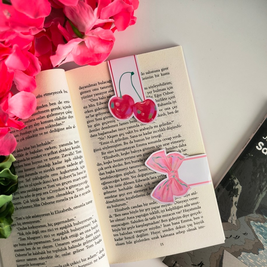 2 adet mıknatıslı Kurdele Kiraz Kitap ayracı
