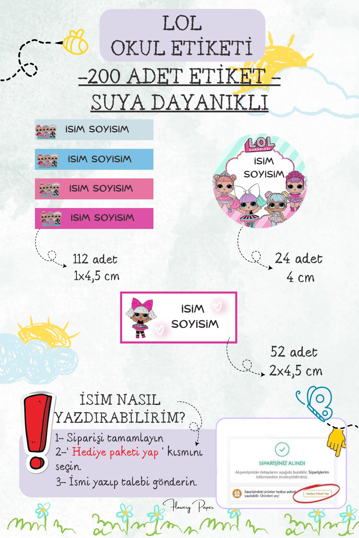 Lol Bebek Okul Etiketi suya dayanıklı- 196 Adet