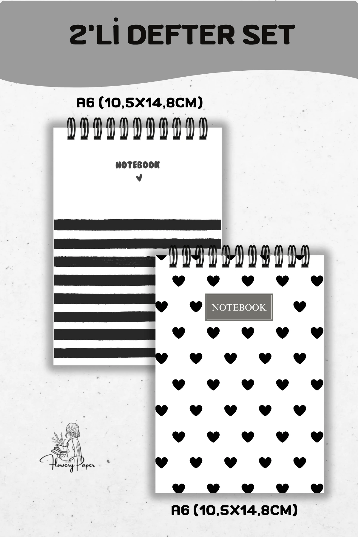2'li A6 boy Telli Defter Set - Tekli Seçim yapabilirsiniz