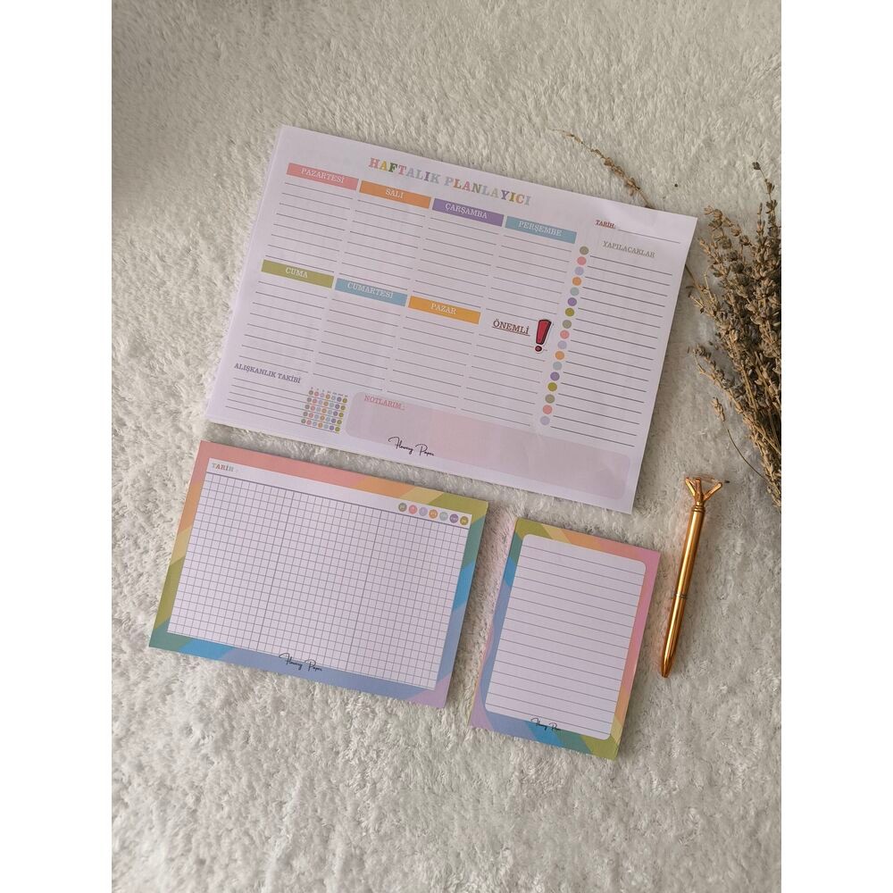 Renkli Haftalık Planlayici Set