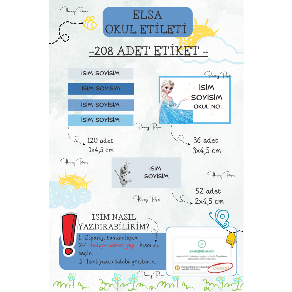 Elsa Okul Etiketi - 208 Adet