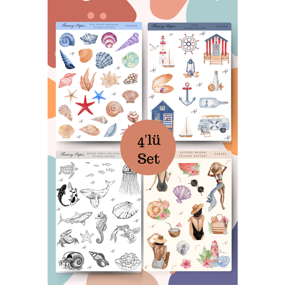 Yaz Temalı 4&#039;lü Sticker Sayfaları-