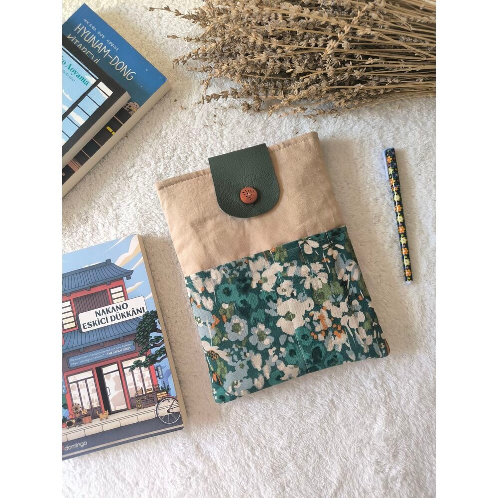 Yeşil çiçek Cepli Kitap Kılıfı