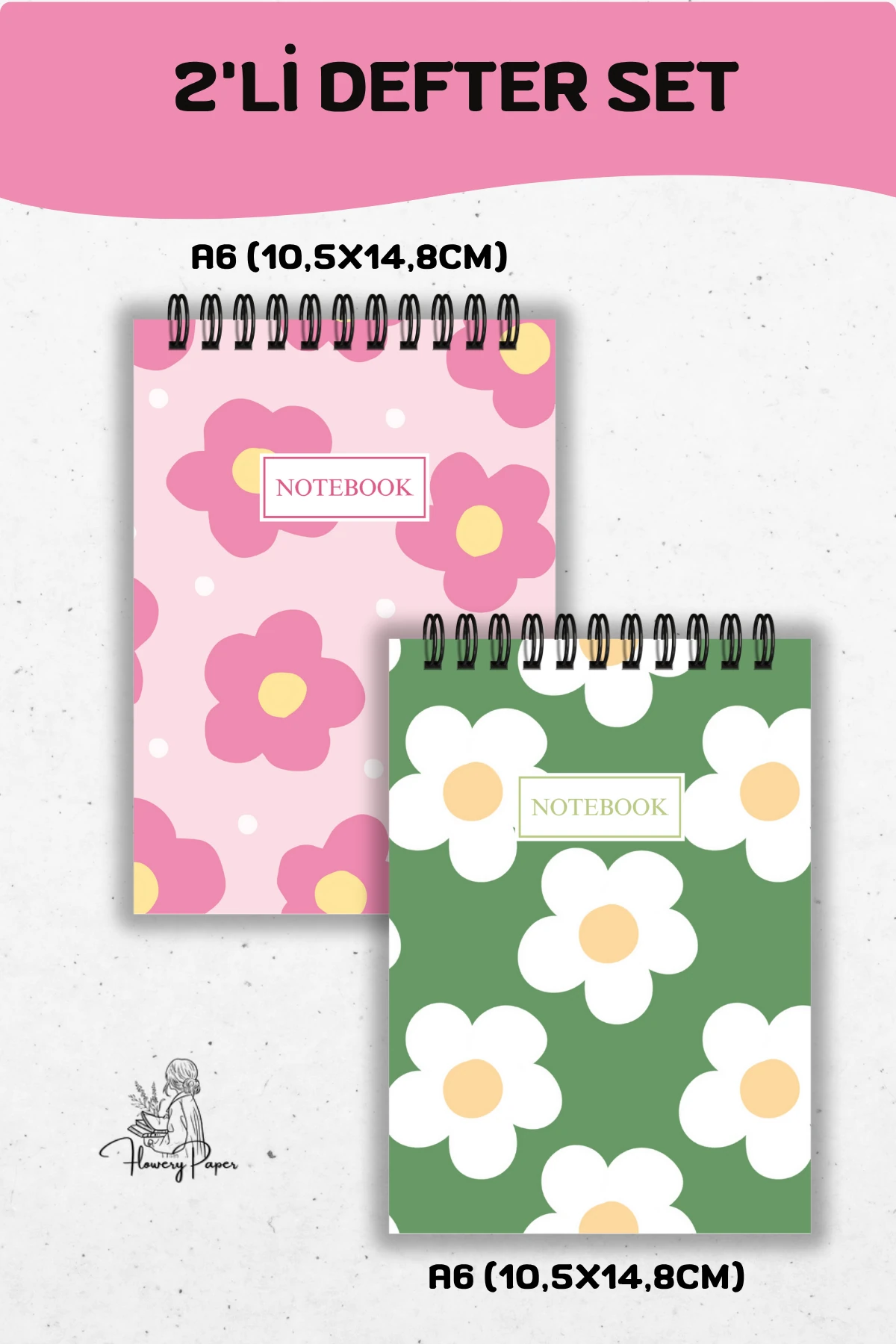 2'li A6 boy Telli Defter Set - Tekli Seçim yapabilirsiniz
