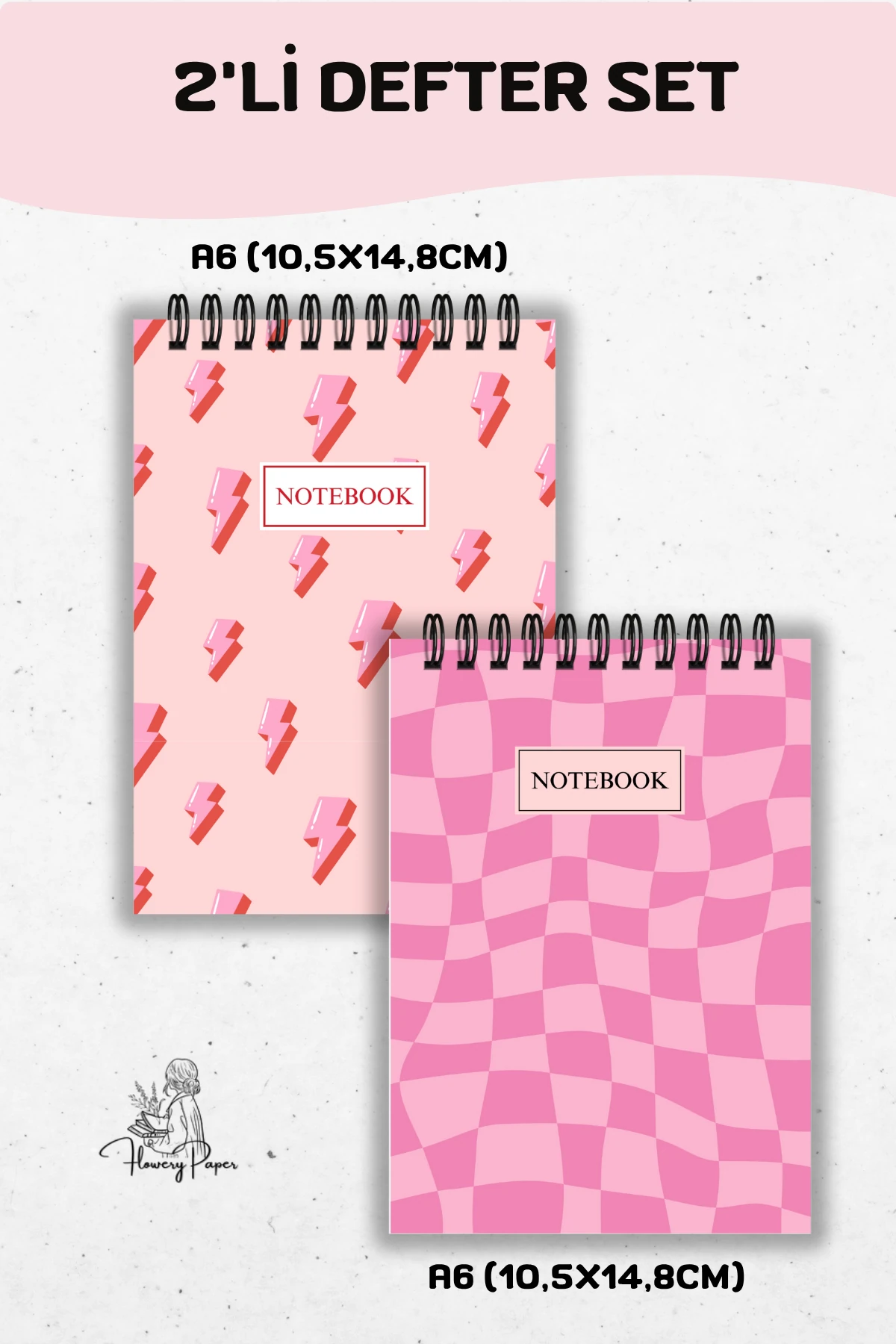 2'li A6 boy Telli Defter Set - Tekli Seçim yapabilirsiniz