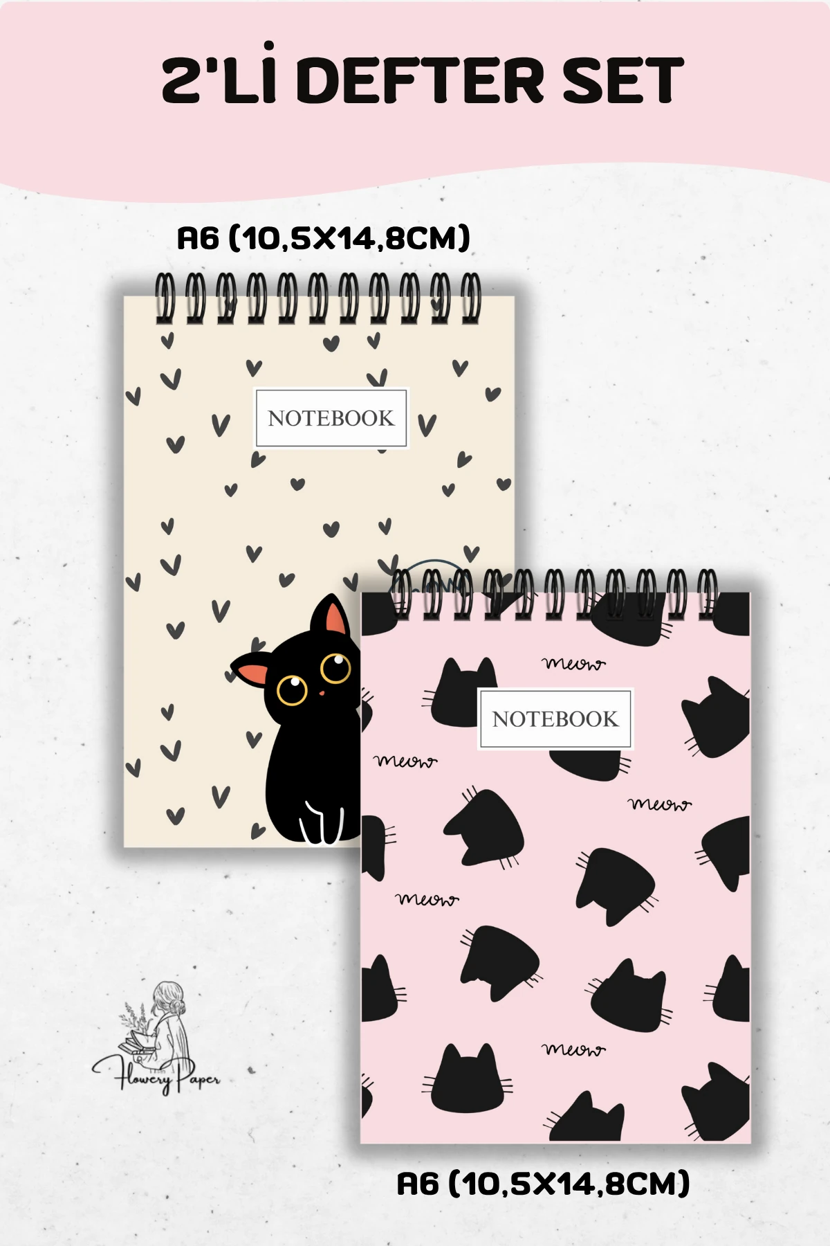 2'li A6 boy Telli Defter Set - Tekli Seçim yapabilirsiniz