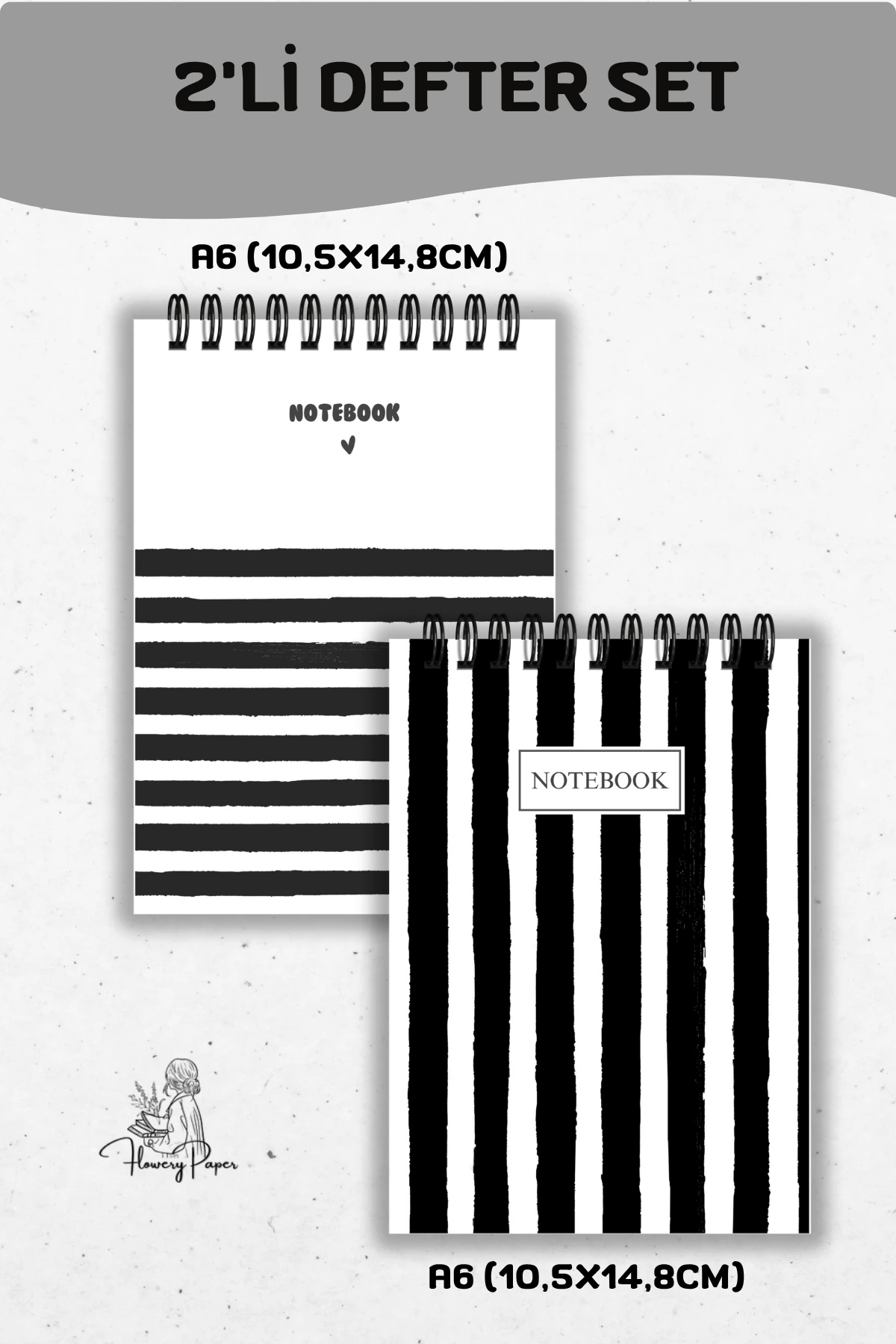 2'li A6 boy Telli Defter Set - Tekli Seçim yapabilirsiniz