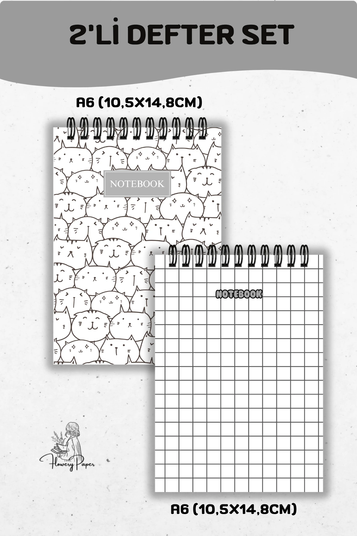 2'li A6 boy Telli Defter Set - Tekli Seçim yapabilirsiniz