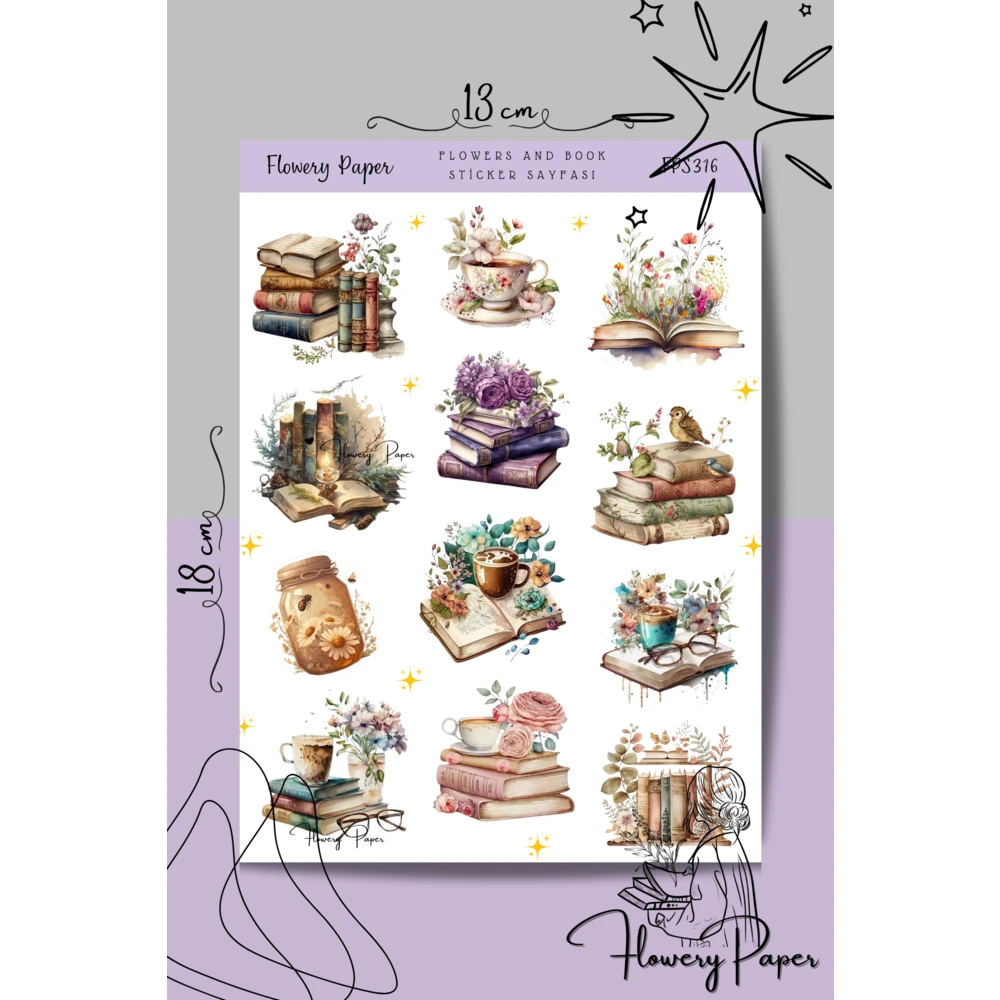 Flowers and Book Sticker Sayfası-FPS316