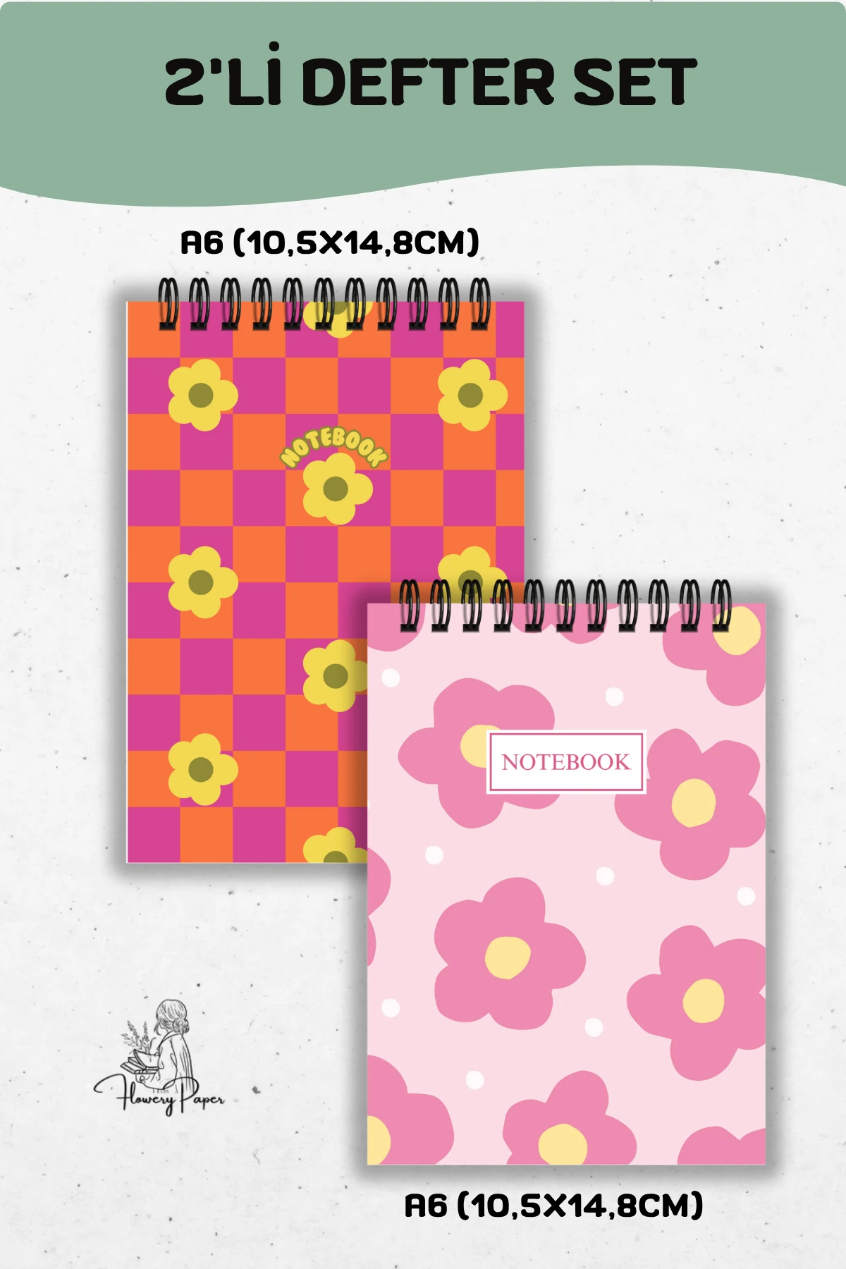 2'li A6 boy Telli Defter Set - Tekli Seçim yapabilirsiniz