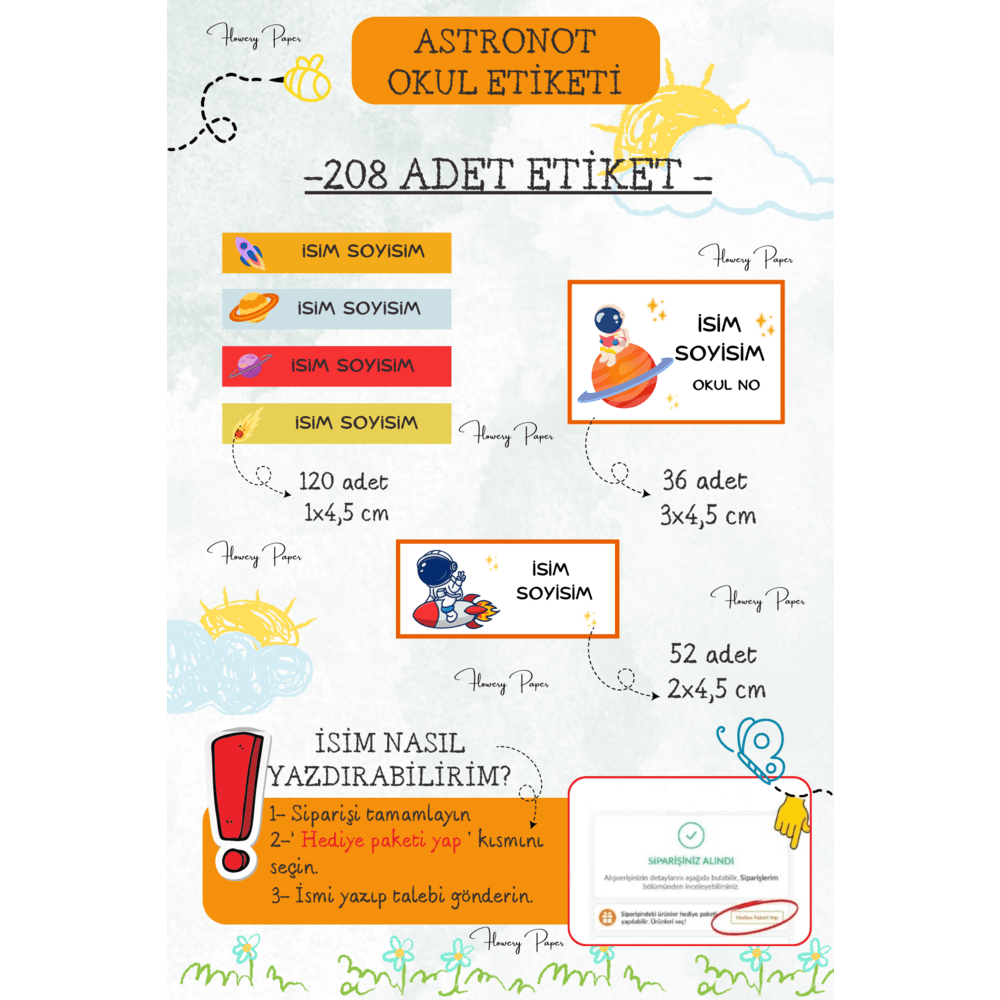 Asrtronot Okul Etiketi- 208 adet