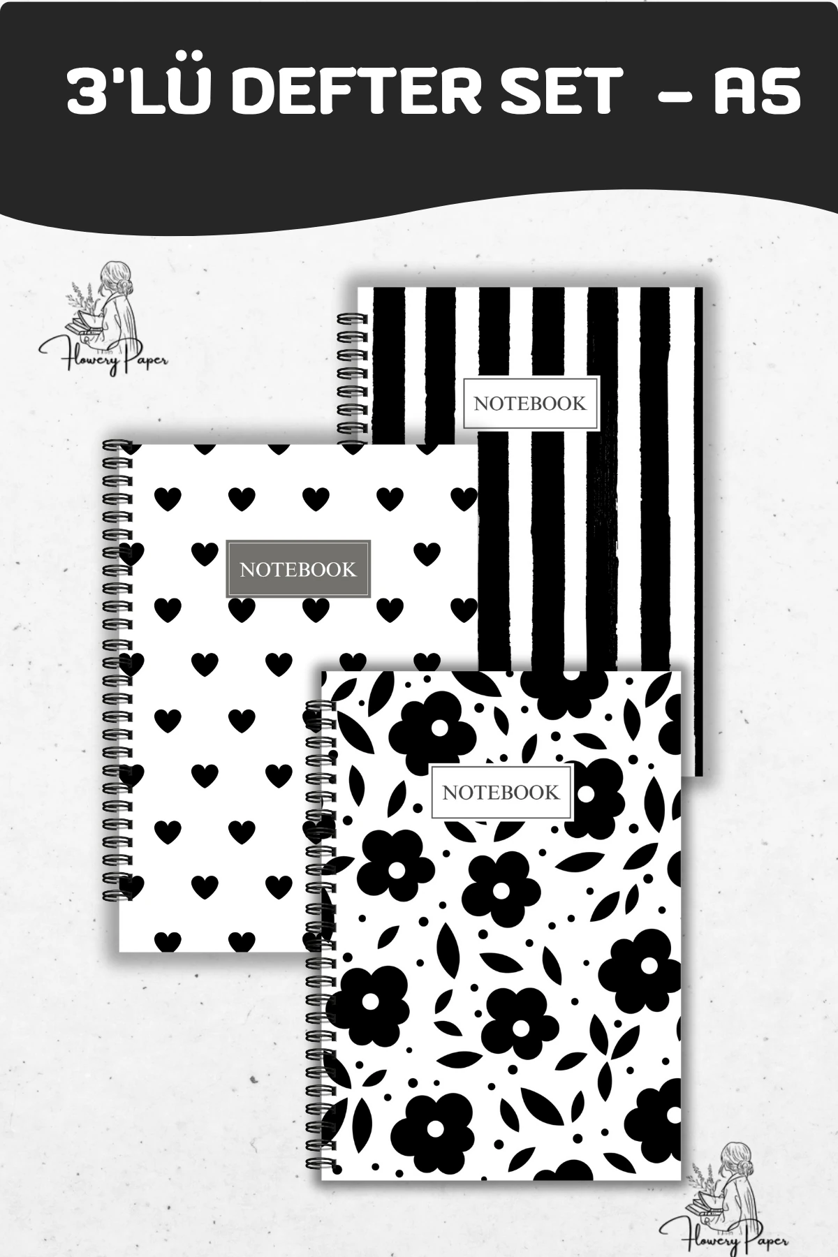 Siyah a5 Telli Defter Seti (Seçeneklerden Tekli Seçiniz)