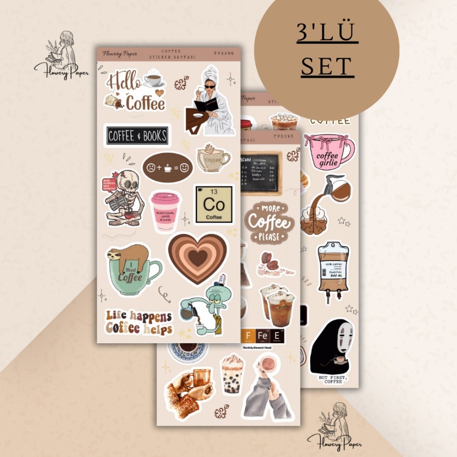 3lü Kahve Temalı Estetik stickerlar