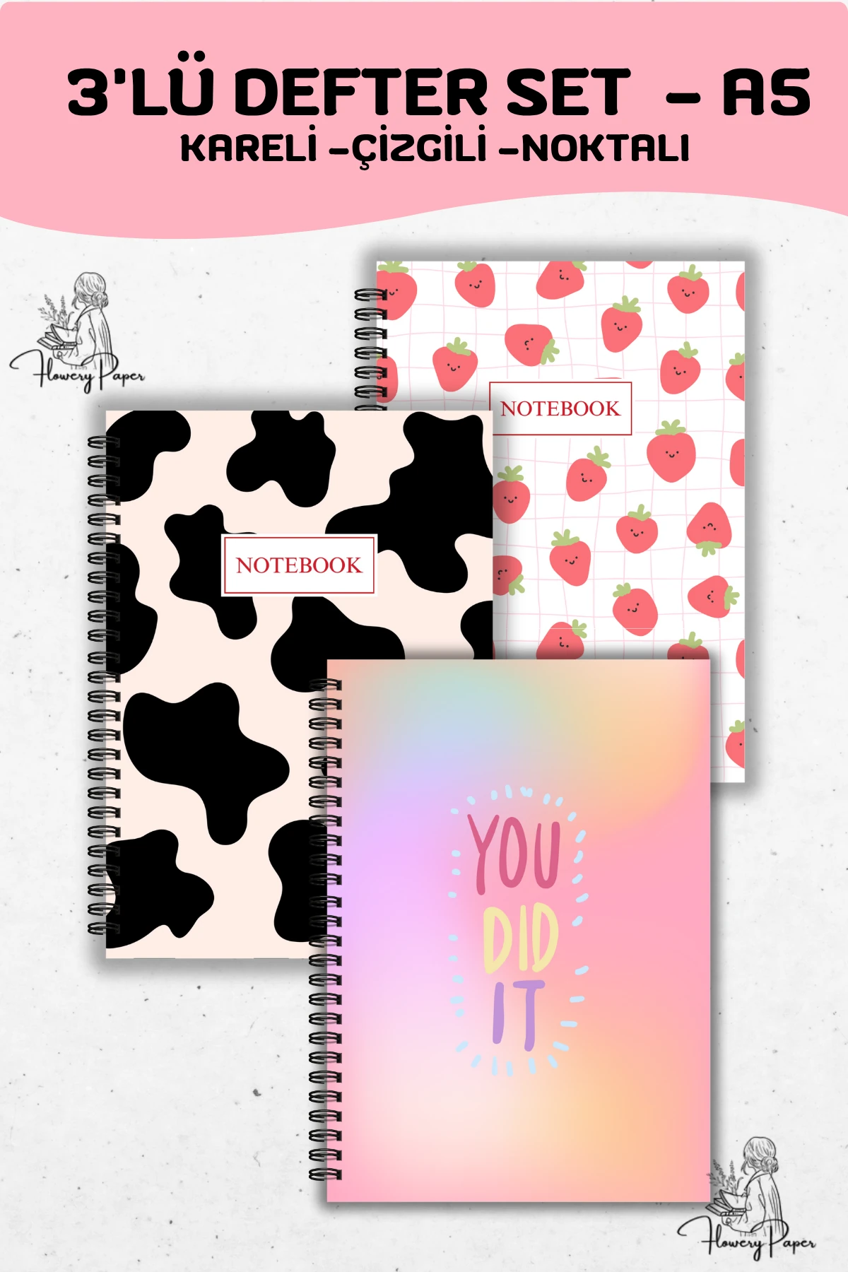 3'lü Defter Seti - Tekli Seçeneklerden  Seçebilirsiniz