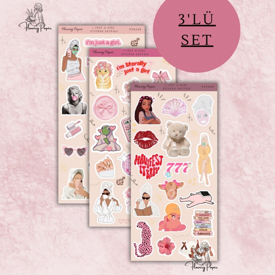3lü Just A Girl Estetik Sticker Seti
