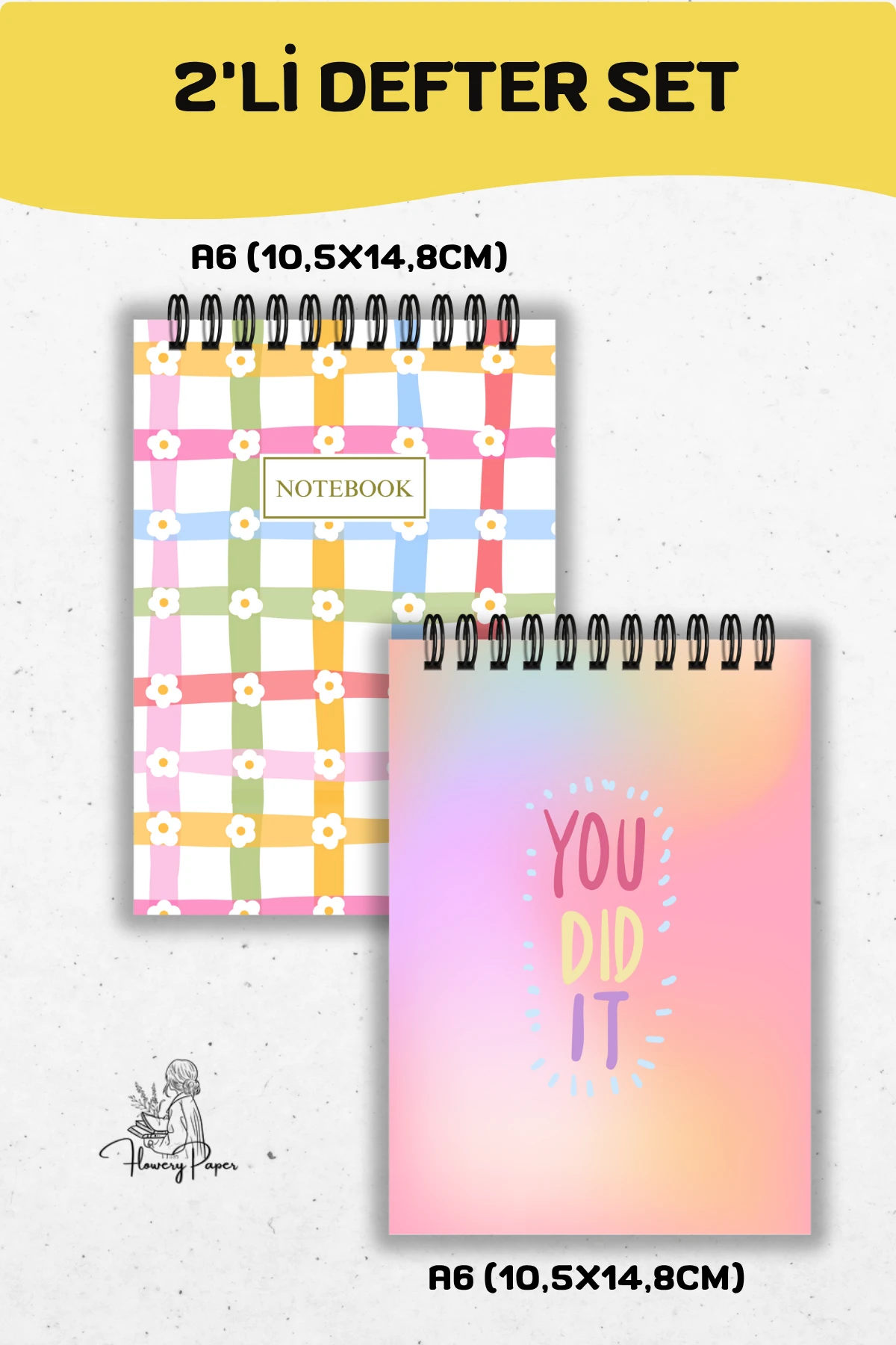 2'li A6 boy Telli Defter Set - Tekli Seçim yapabilirsiniz